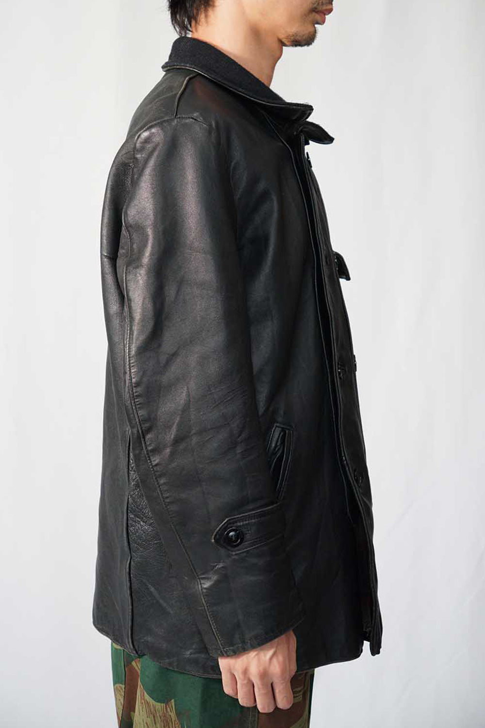 Veste en cuir vintage française Corbusier des années 70-80 « EDF » avec jugulaire
