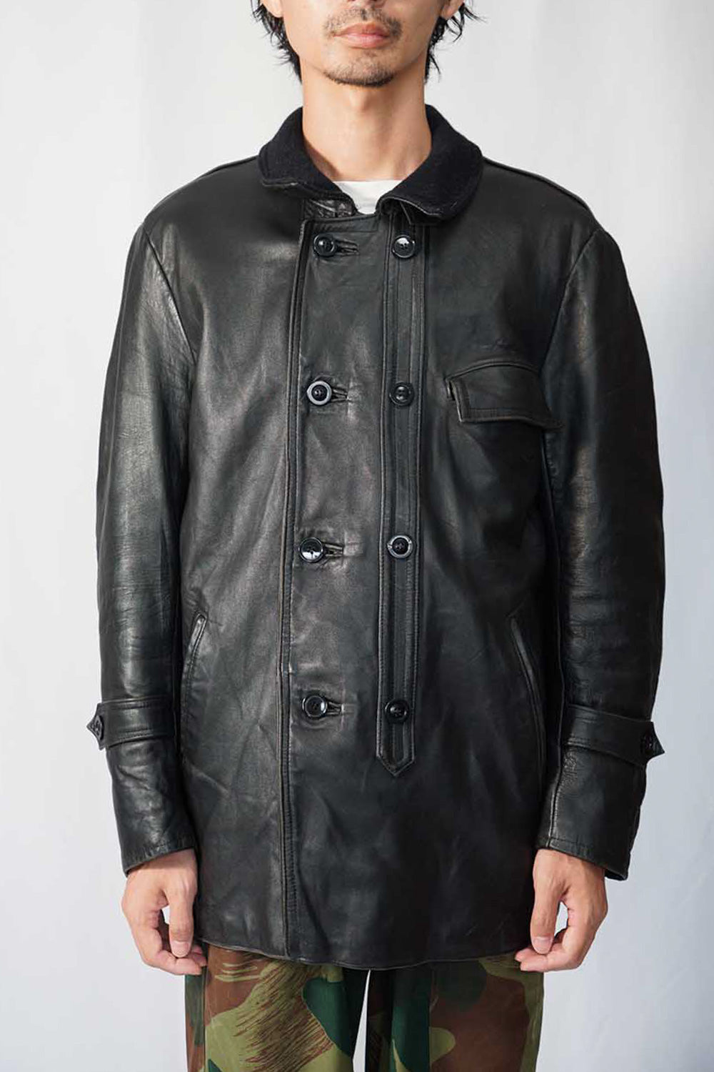 Veste en cuir vintage française Corbusier des années 70-80 « EDF » avec jugulaire