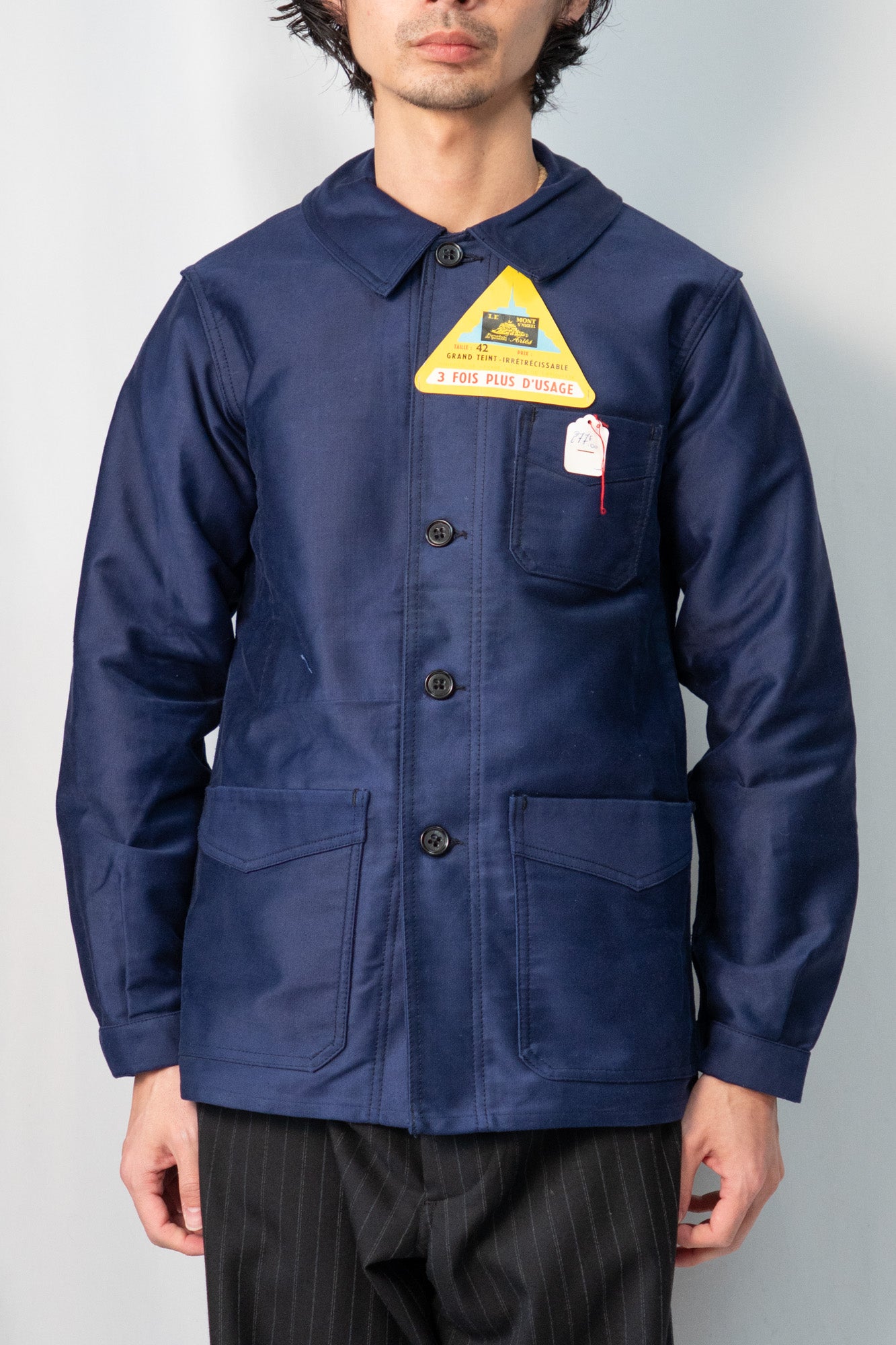 Veste en moleskine bleue French Work des années 40 « Le Mont St Mitchel » Deadstock taille 42