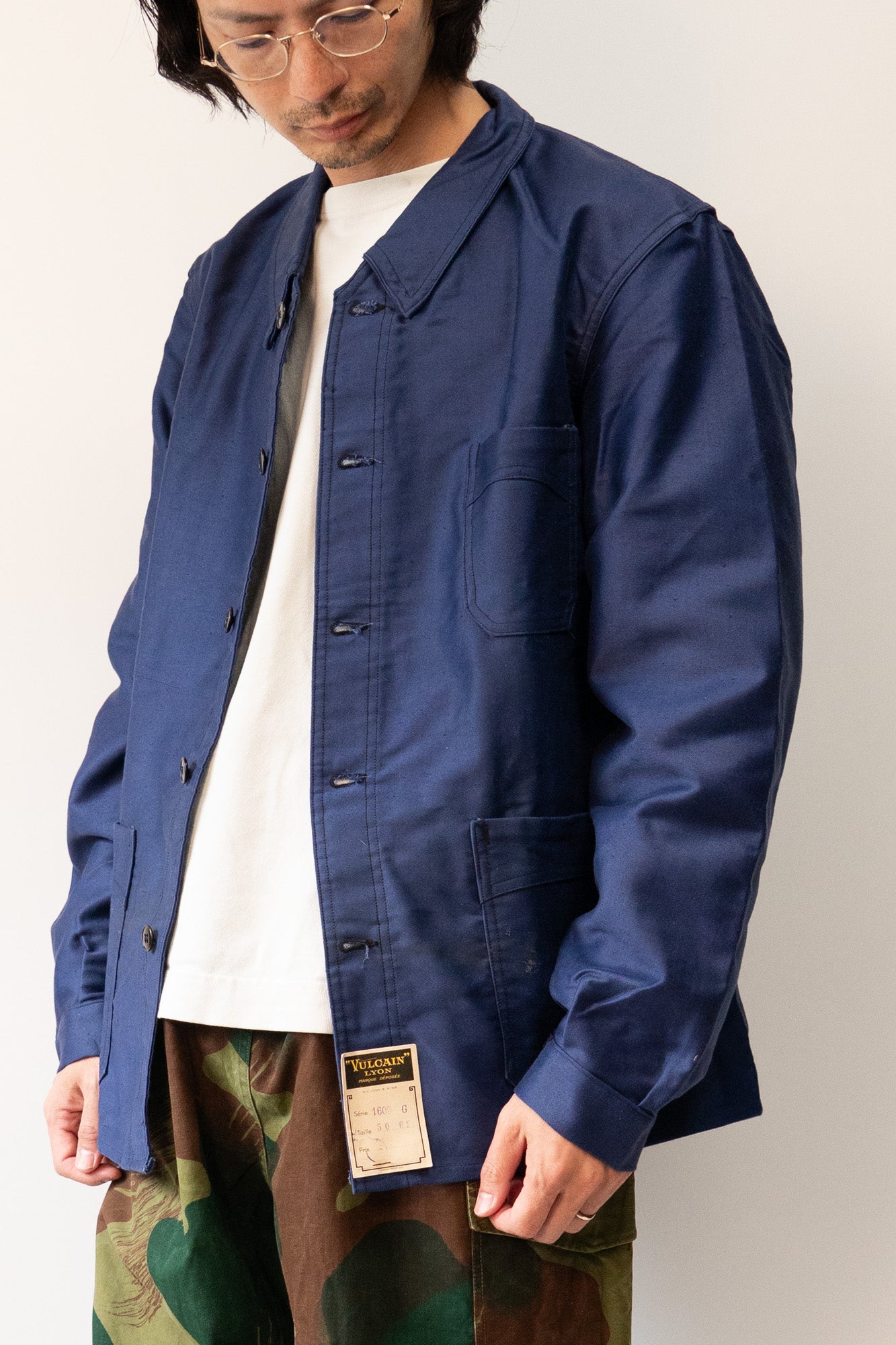 Veste en moleskine bleue Vulcain French Work des années 40 - DEADSTOCK
