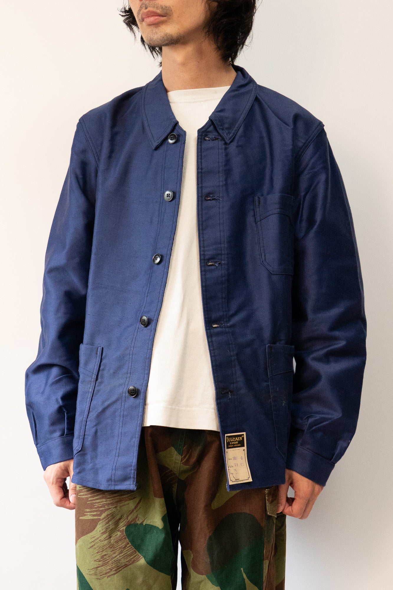 Veste en moleskine bleue Vulcain French Work des années 40 - DEADSTOCK