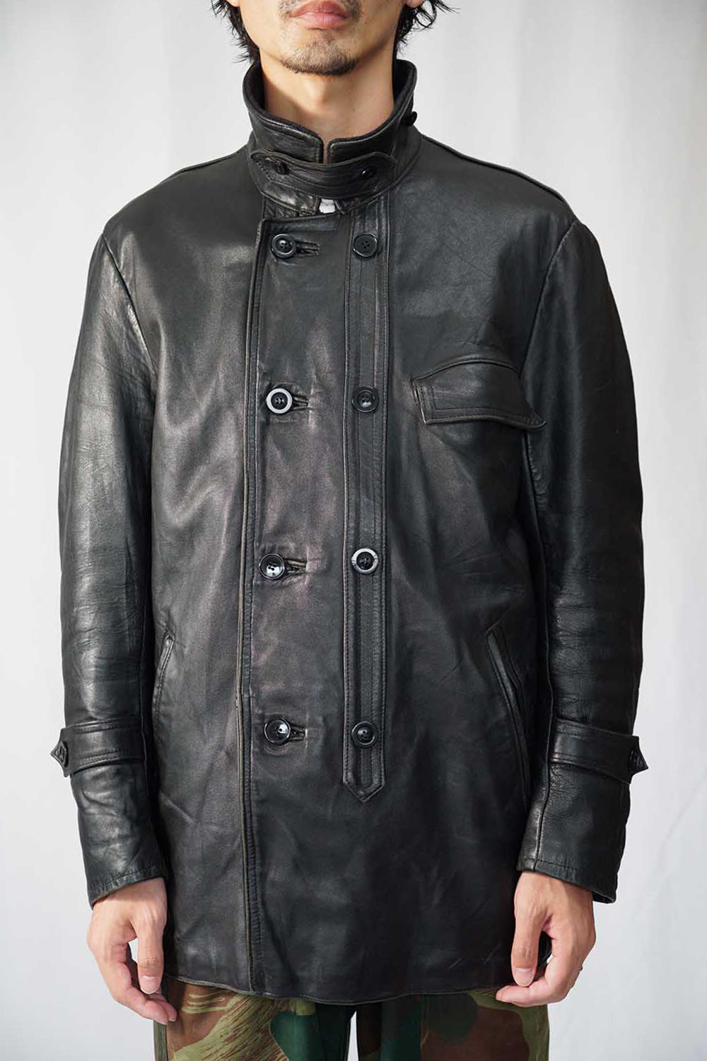 Veste en cuir vintage française Corbusier des années 70-80 « EDF » avec jugulaire