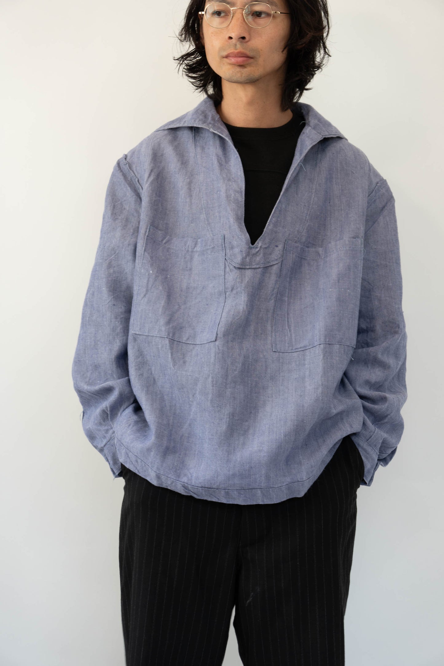 50s French Marine Ramie Linen Sailor Smock