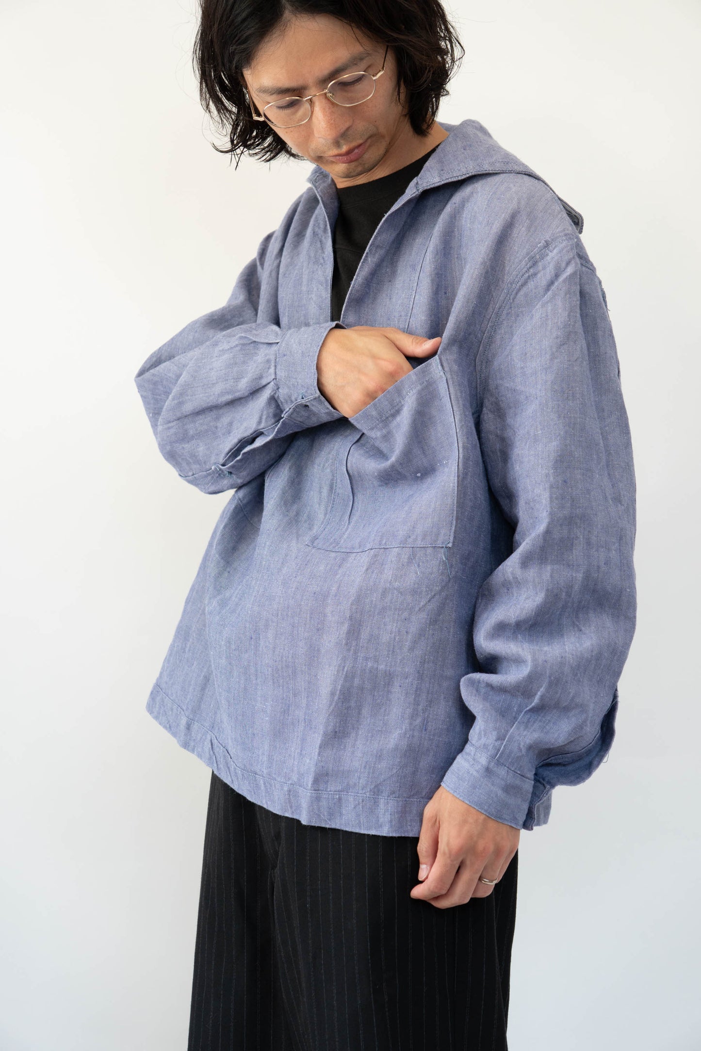 50s French Marine Ramie Linen Sailor Smock