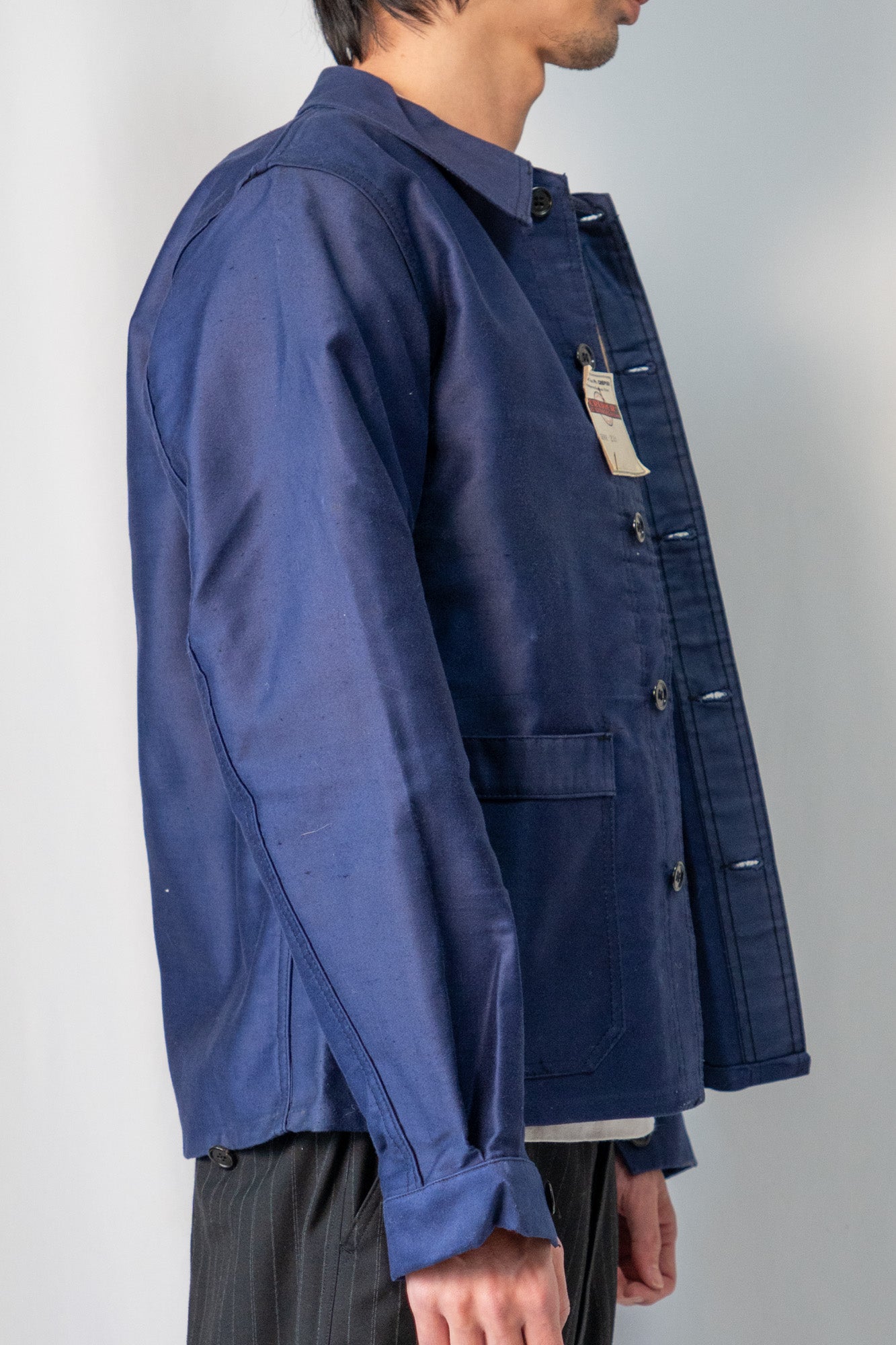 Veste en moleskine bleue française des années 40 « CREPIER » DEADSTOCK