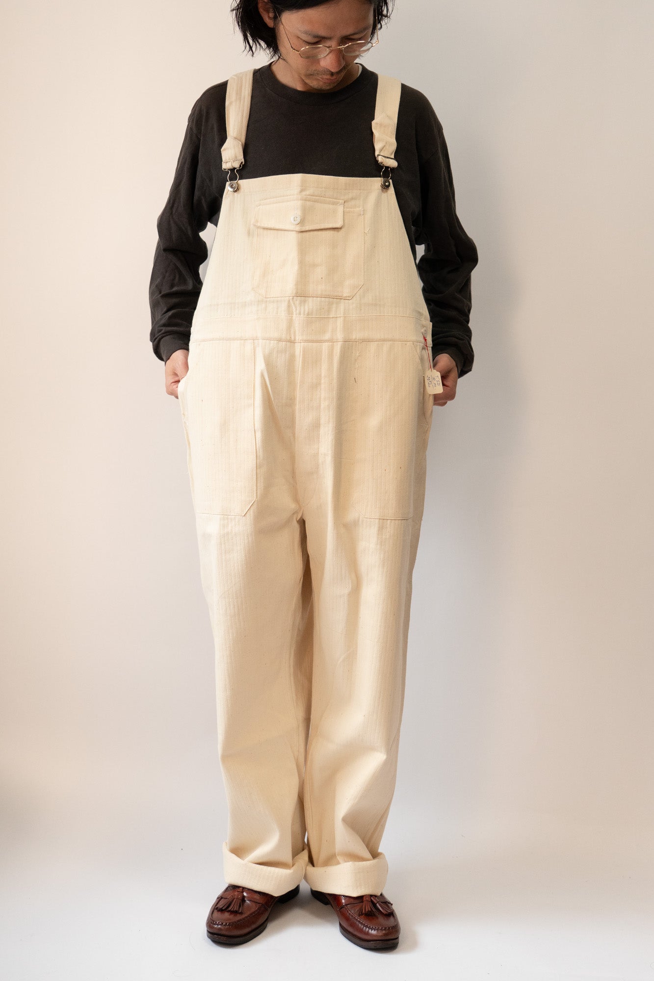 50er Jahre Französische Marine Nationale Baumwoll-HBT-Latzhose „DECATI” DEAD STOCK
