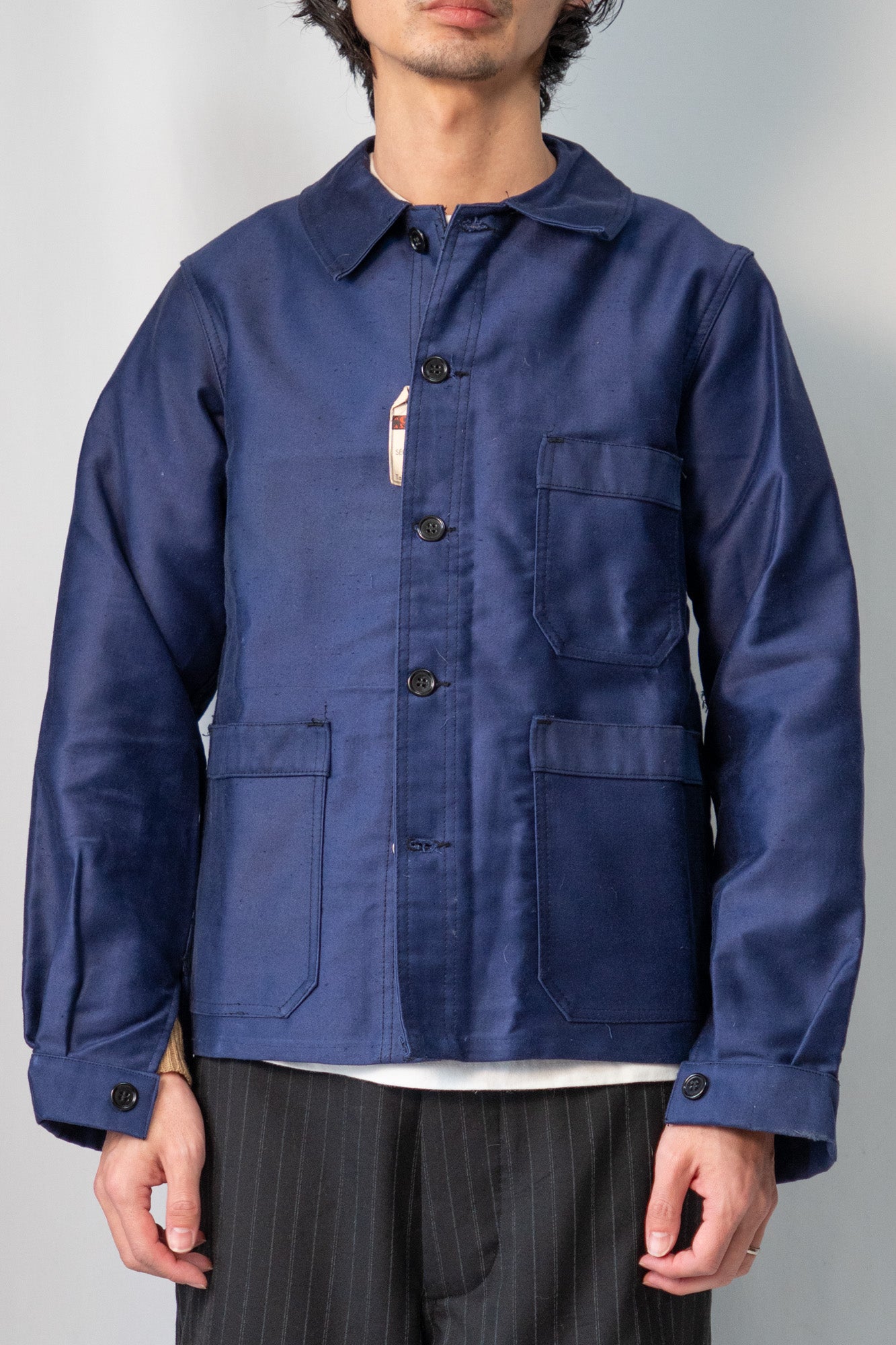 Veste en moleskine bleue française des années 40 « CREPIER » DEADSTOCK