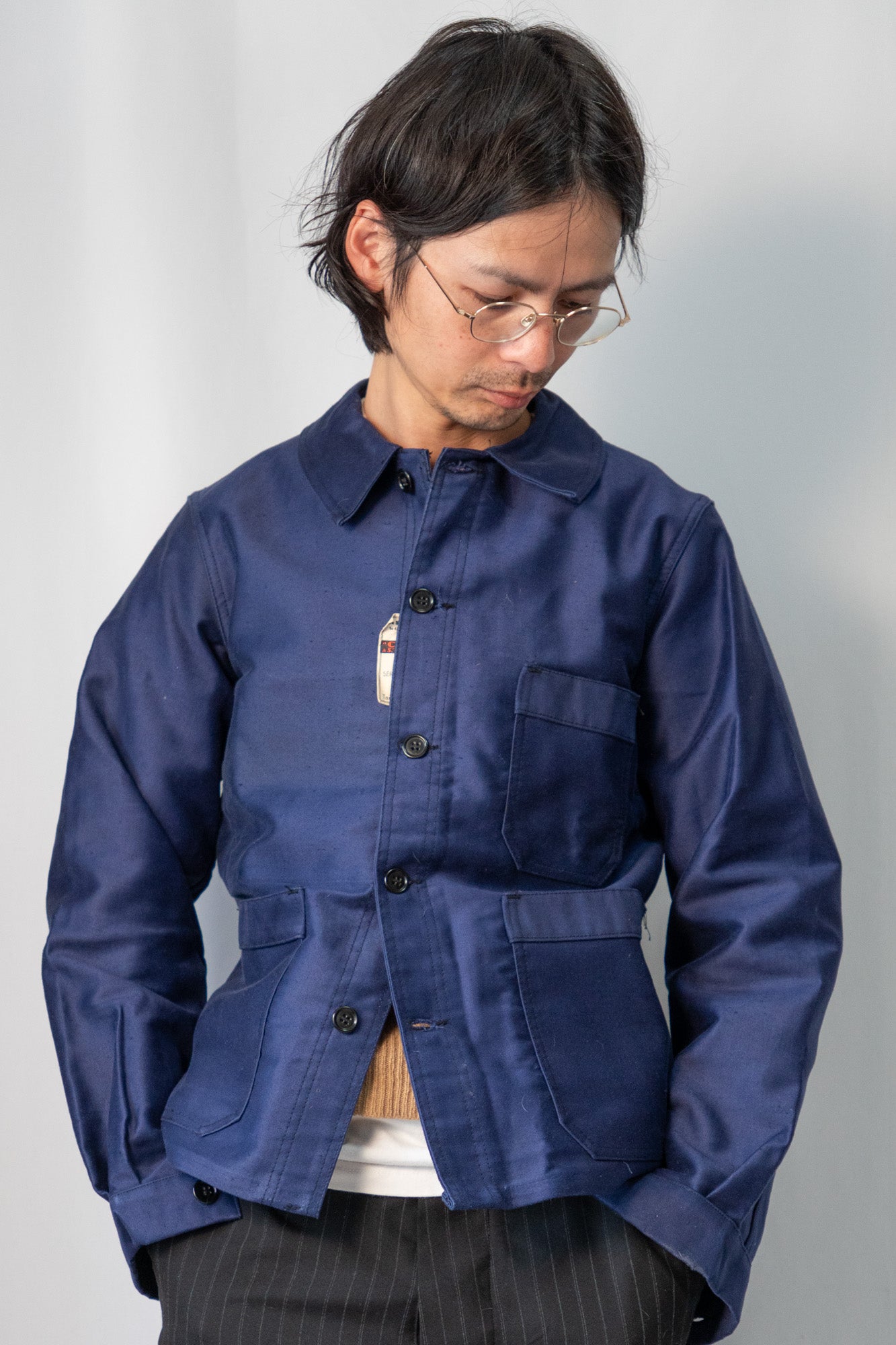 Veste en moleskine bleue française des années 40 « CREPIER » DEADSTOCK