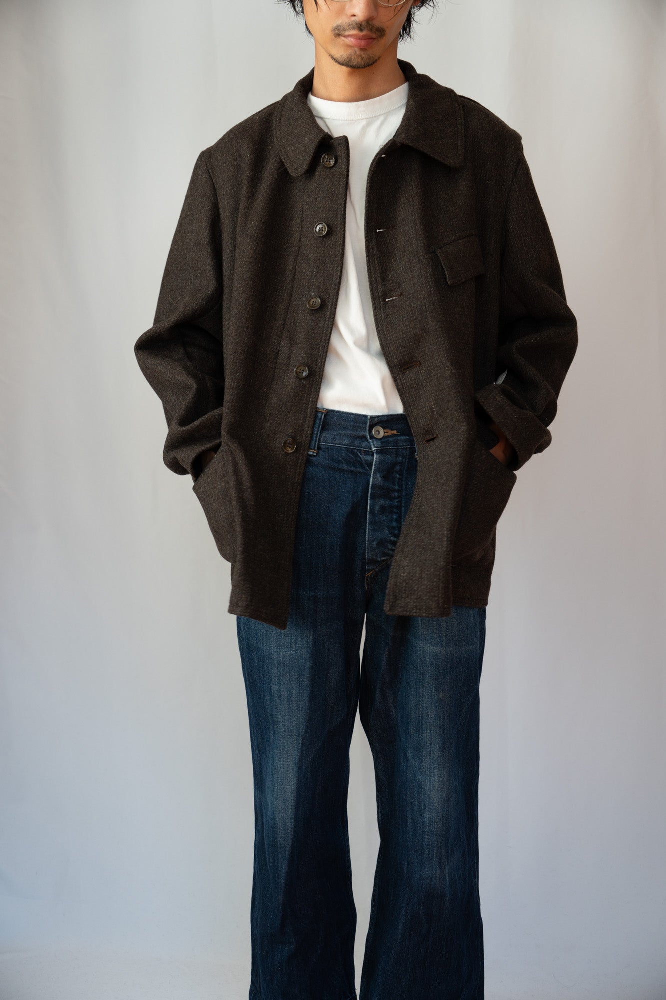 Veste de travail française Pascal en laine « marron » des années 50, DeadStock
