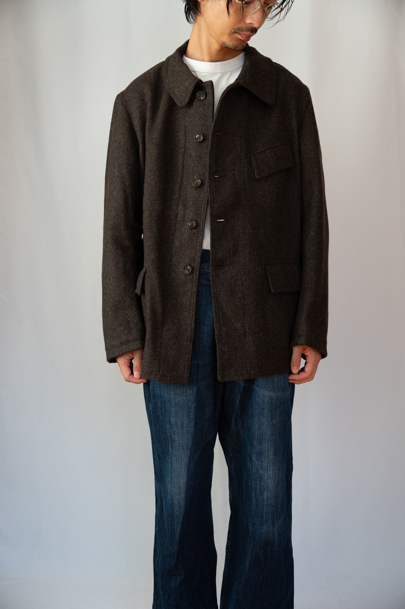 Veste de travail française Pascal en laine « marron » des années 50, DeadStock