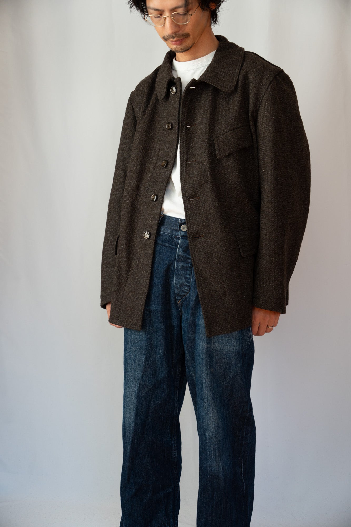 Veste de travail française Pascal en laine « marron » des années 50, DeadStock