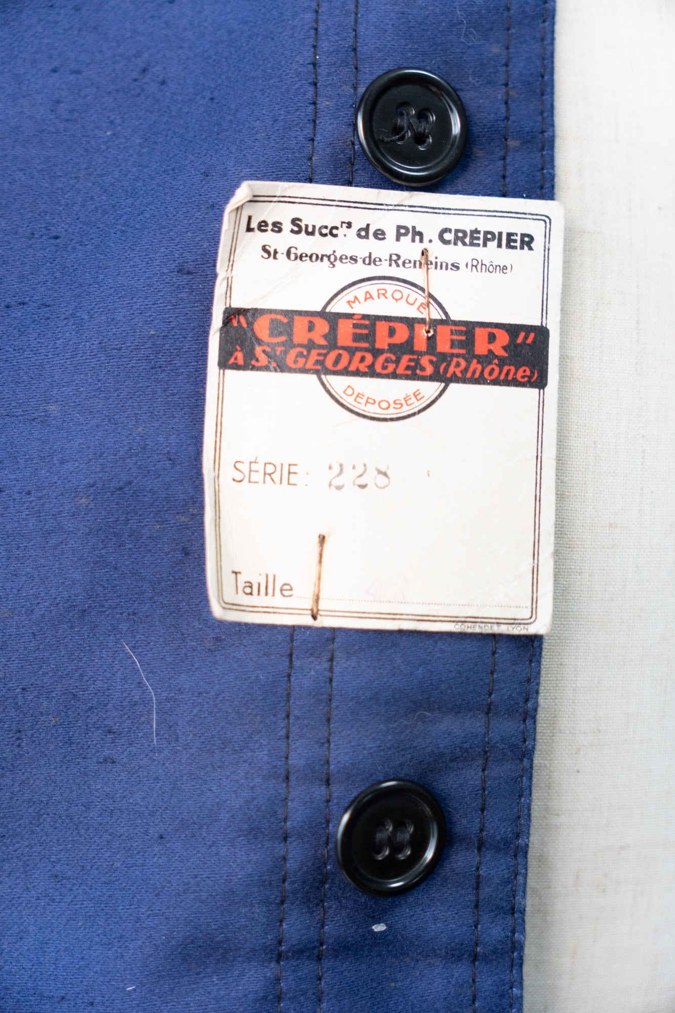 Veste en moleskine bleue française des années 40 « CREPIER » DEADSTOCK