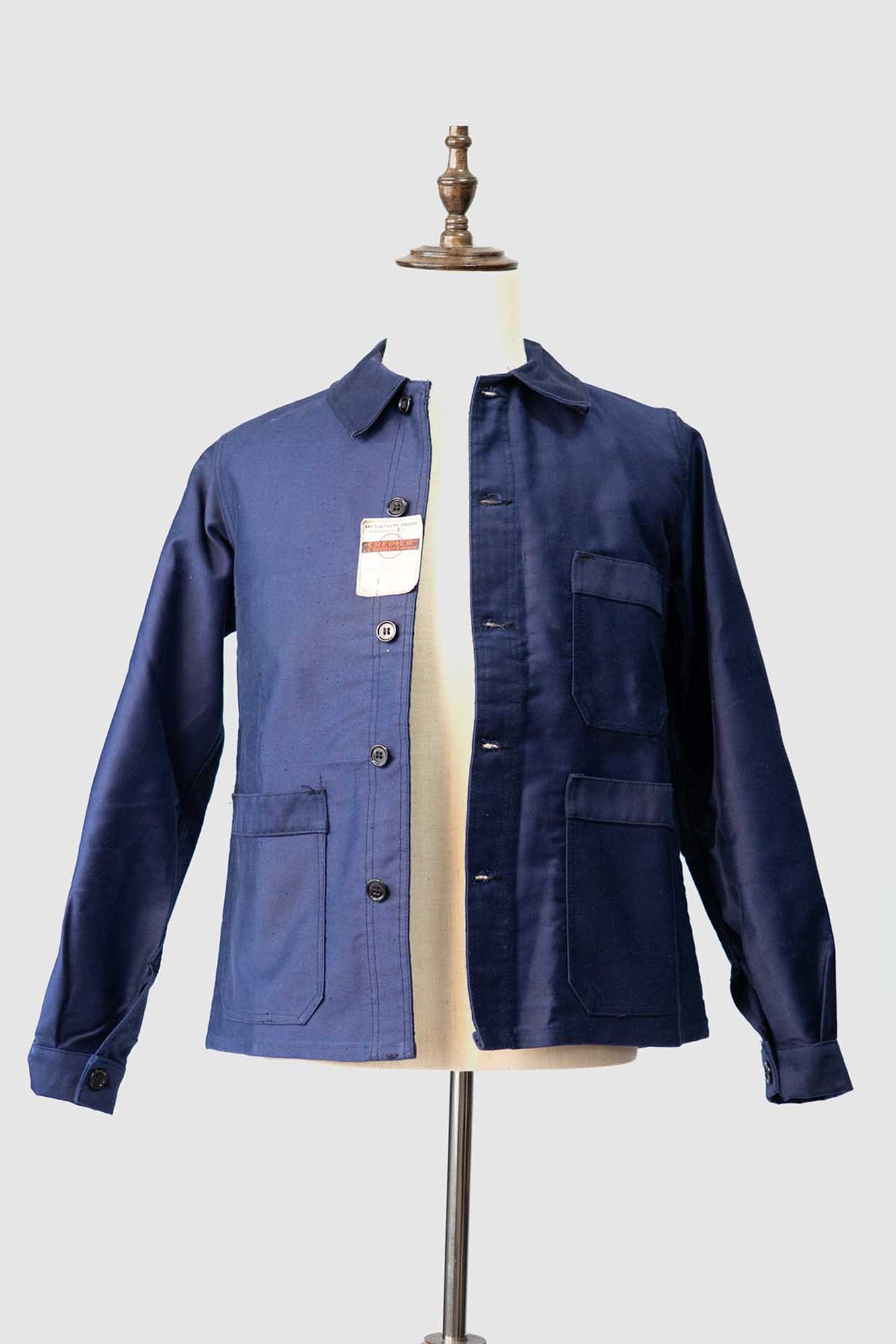 Veste en moleskine bleue française des années 40 « CREPIER » DEADSTOCK