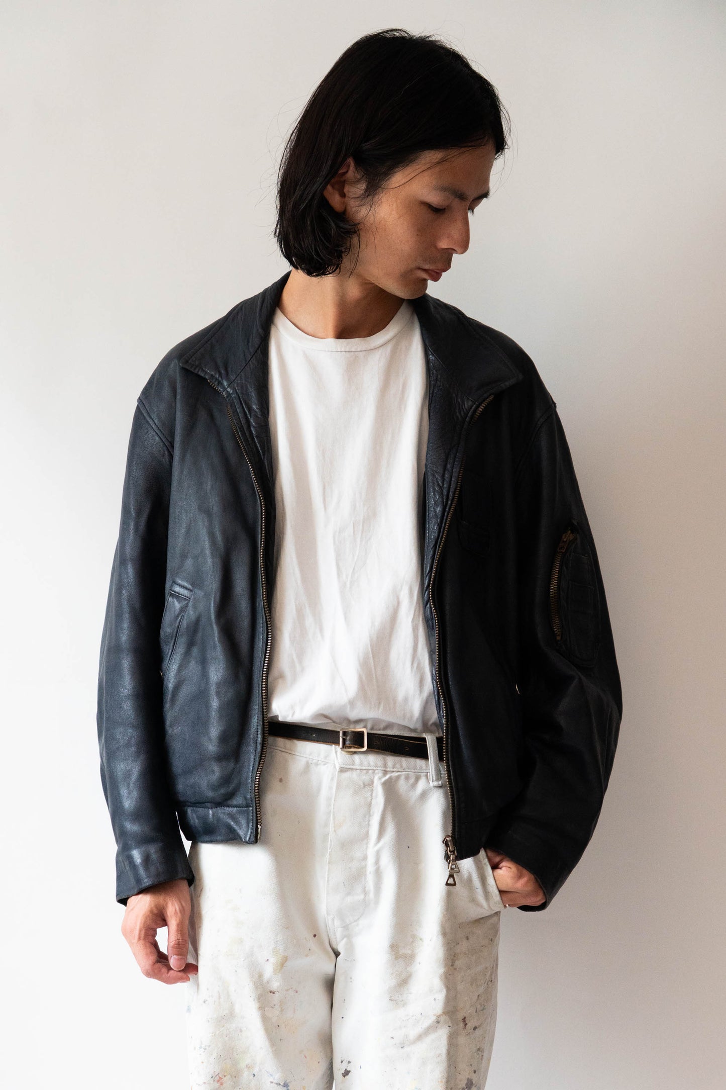 70s French Air Force Pilot Leather Jacket Original