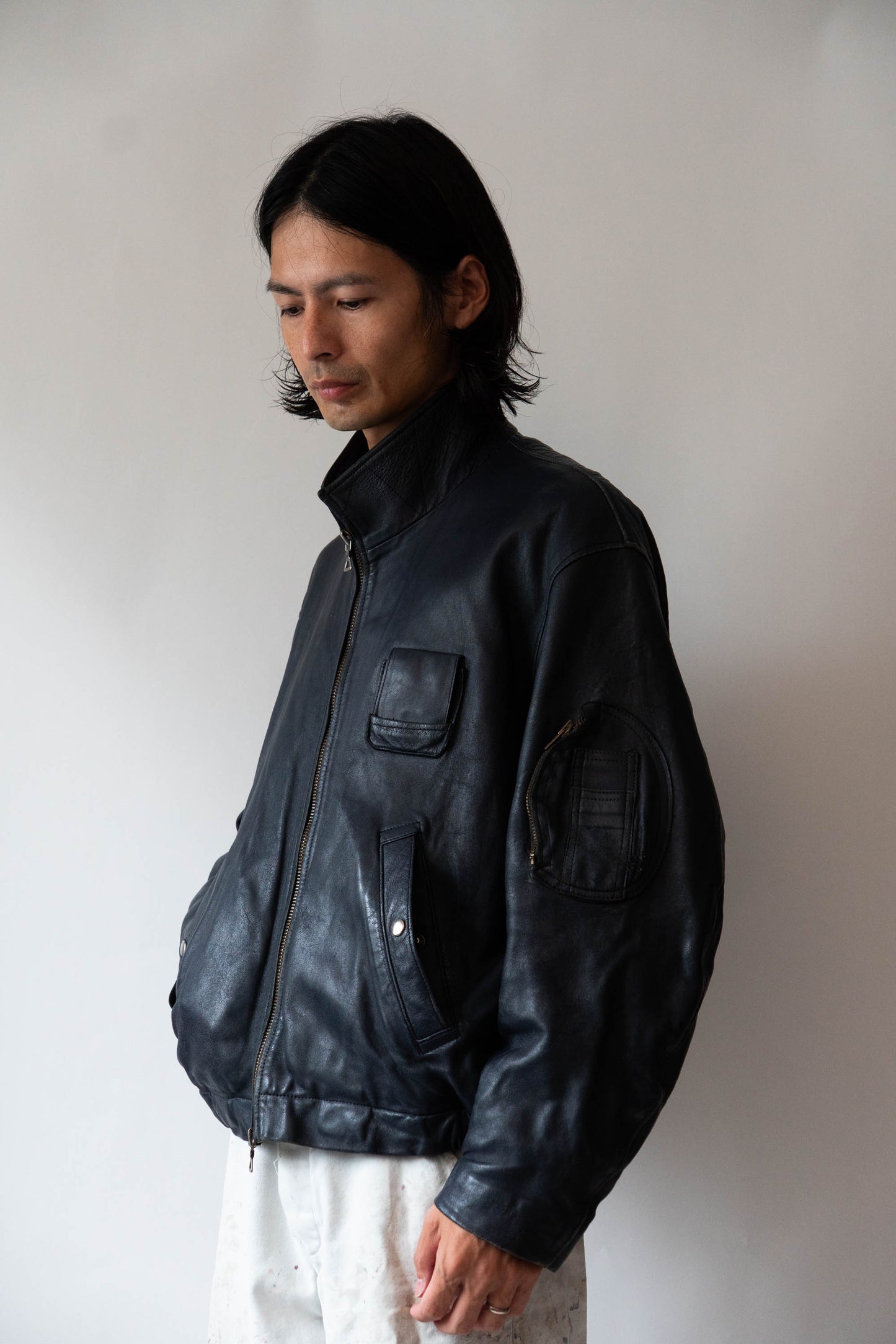 70s French Air Force Pilot Leather Jacket Original
