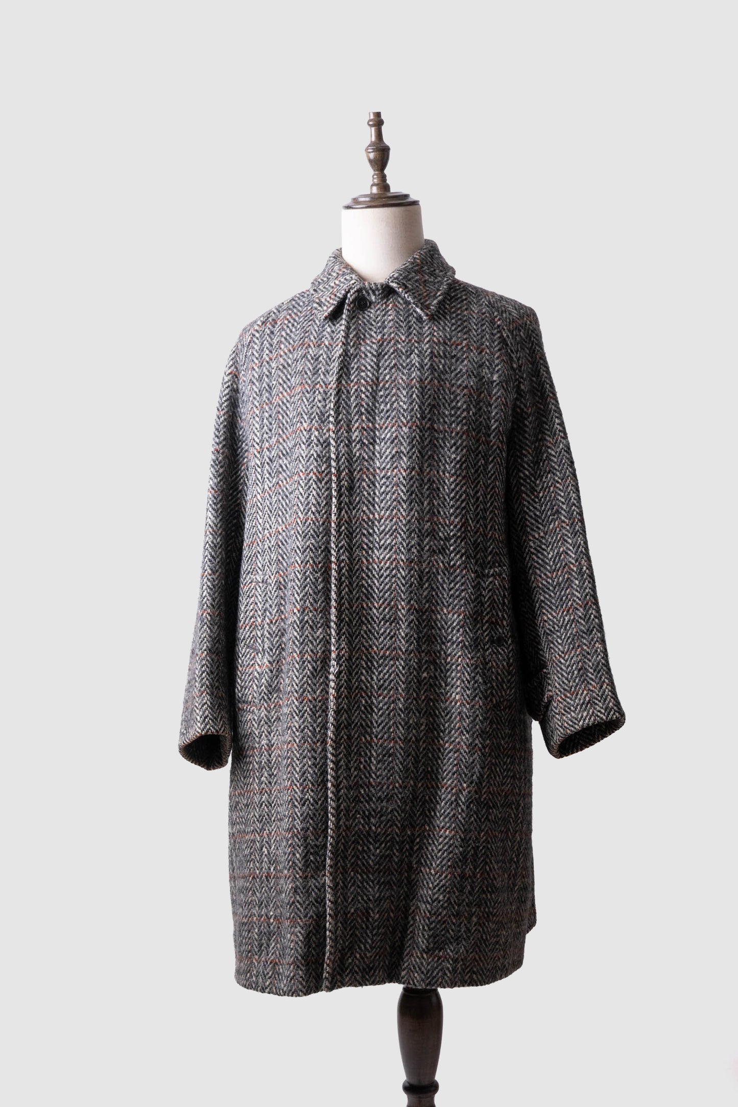80s burberry irish tweed single panel sleeve balmacaan coat