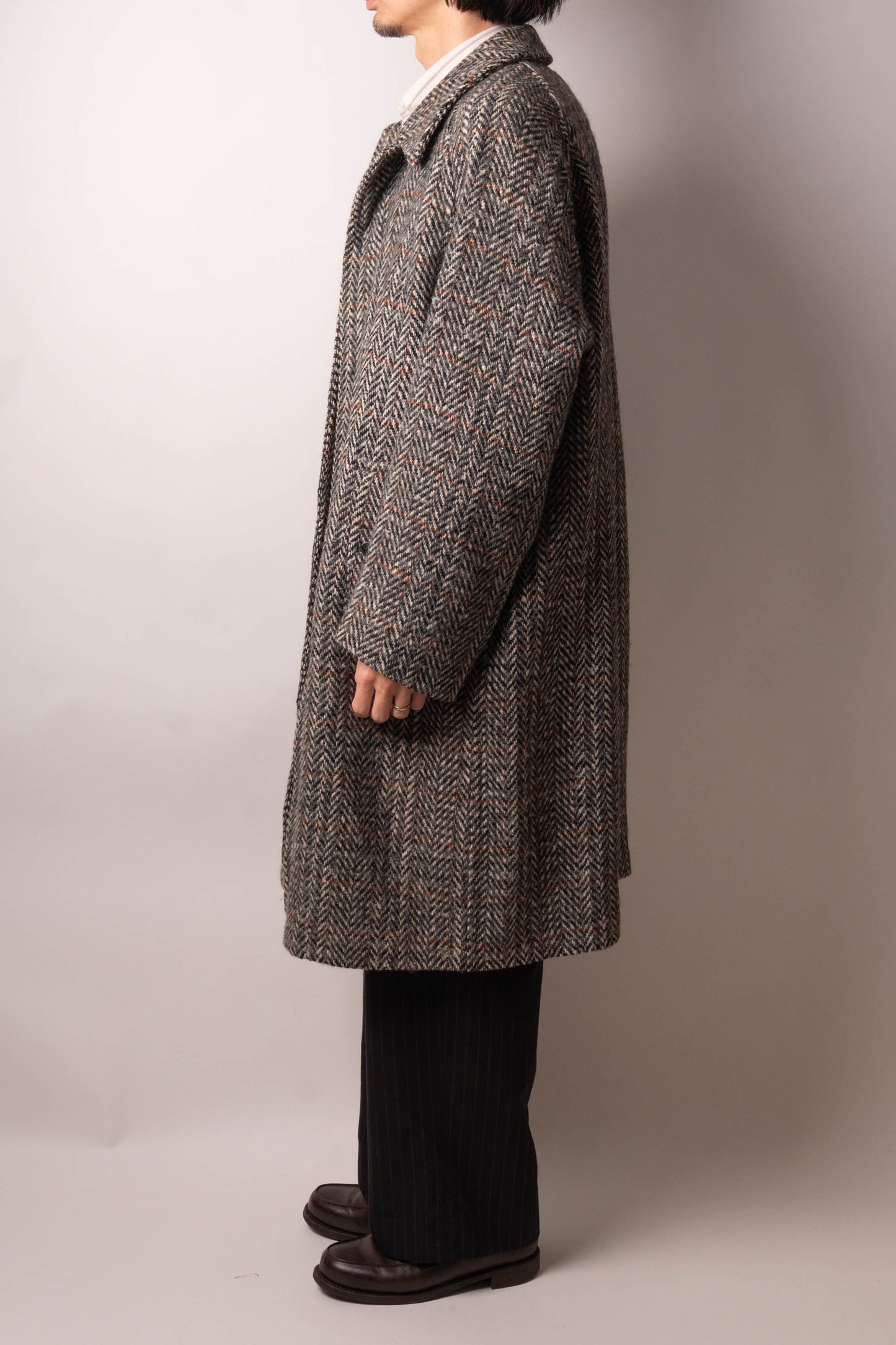 80s burberry irish tweed single panel sleeve balmacaan coat