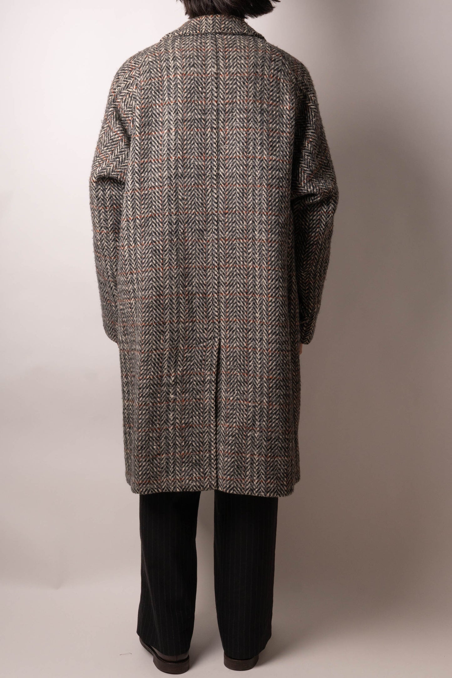 80s burberry irish tweed single panel sleeve balmacaan coat