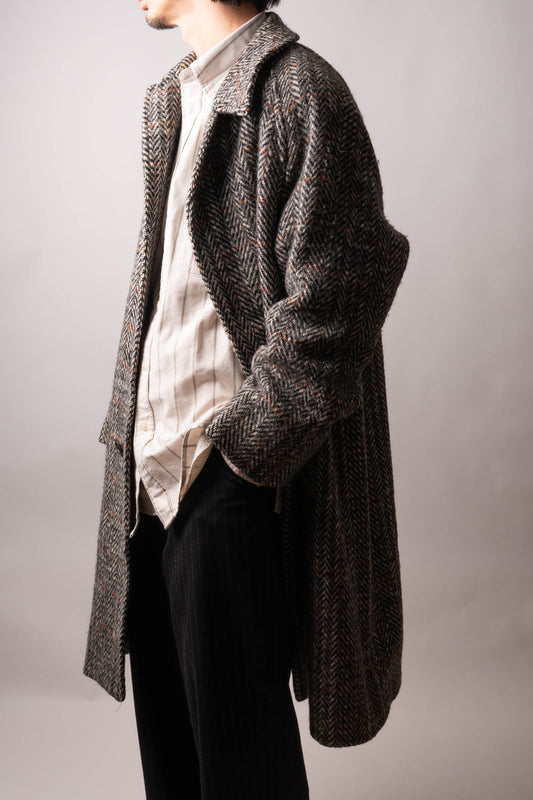 80s burberry irish tweed single panel sleeve balmacaan coat