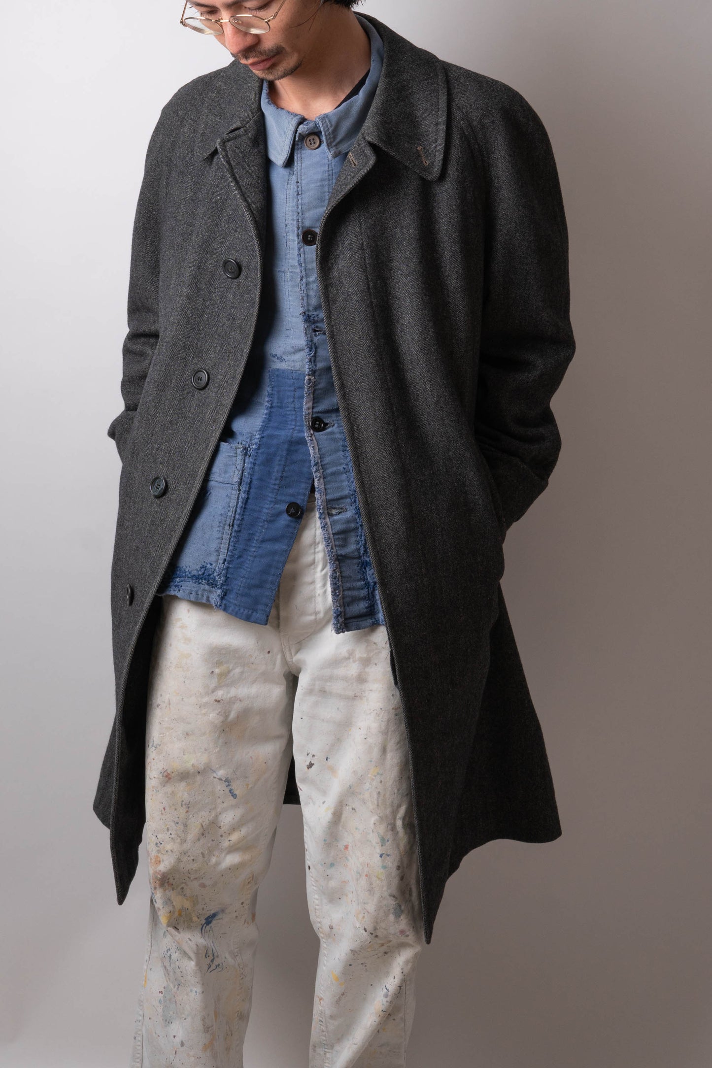 80s burberry herrinbone wool balmacaan coat