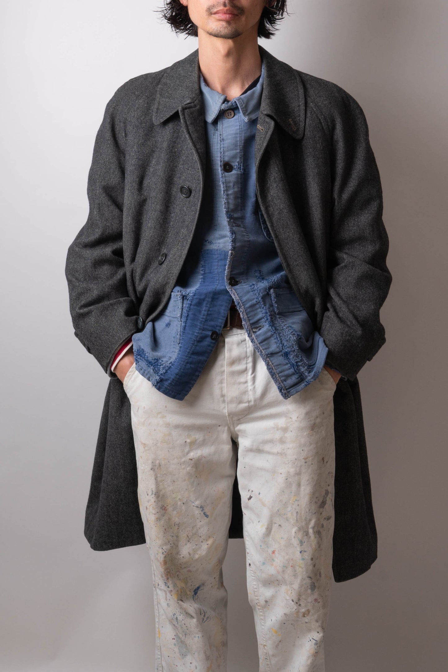 80s burberry herrinbone wool balmacaan coat