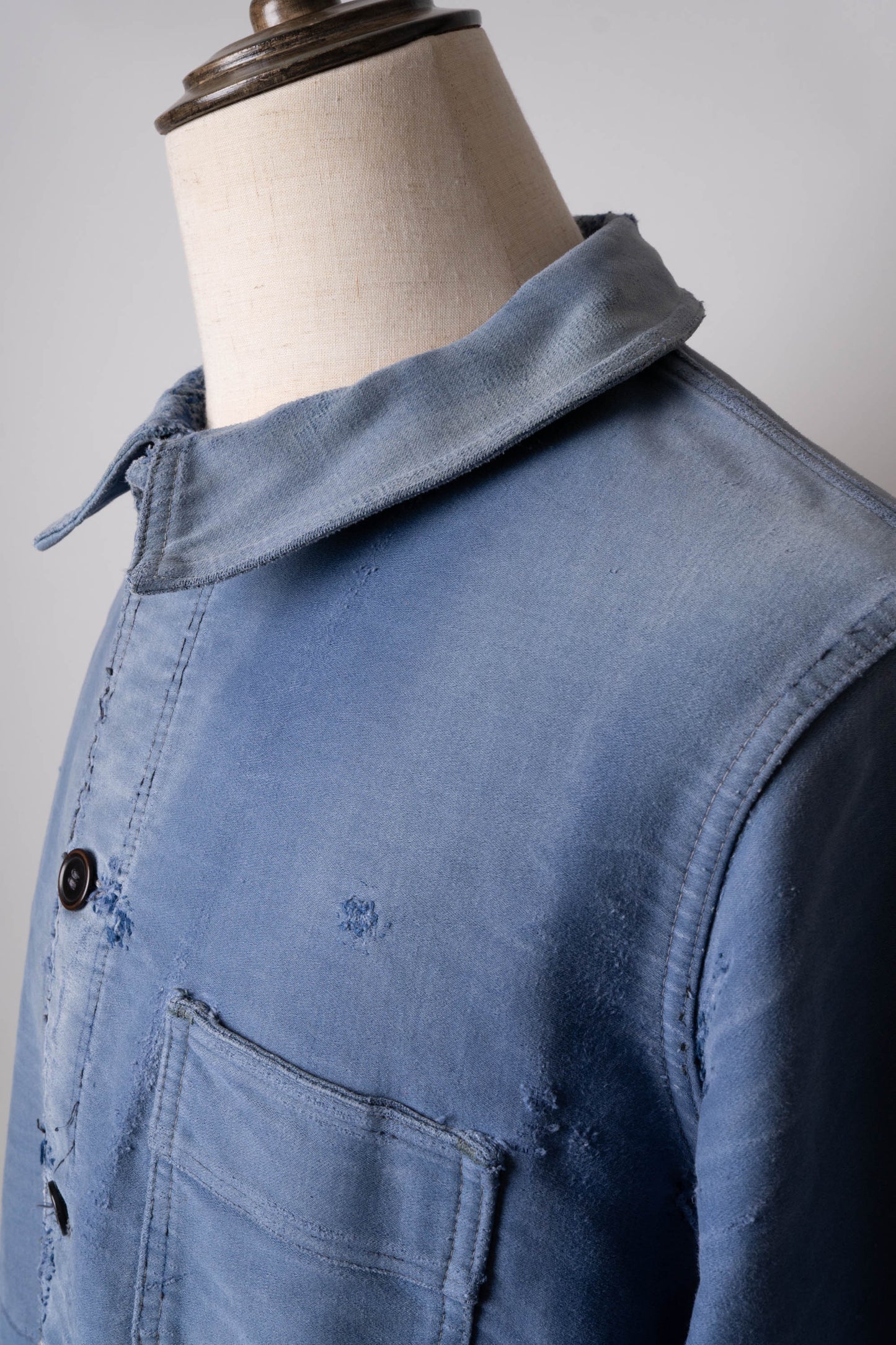 50s French Work Blue Moleskin Jacket hand repair