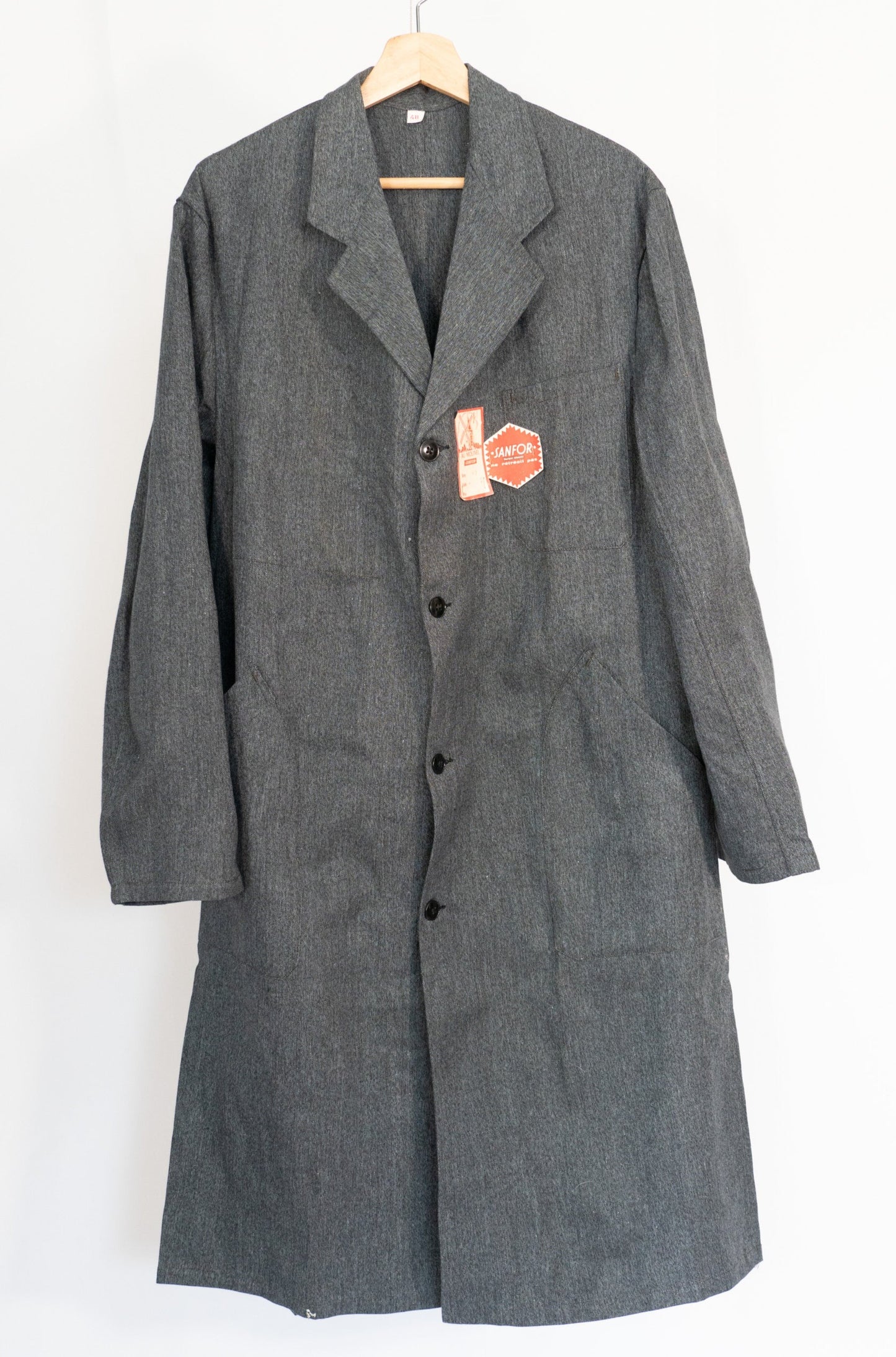 50 Schwarzer Chambray-Ateliermantel „AU MOLINEL” DEAD STOCK