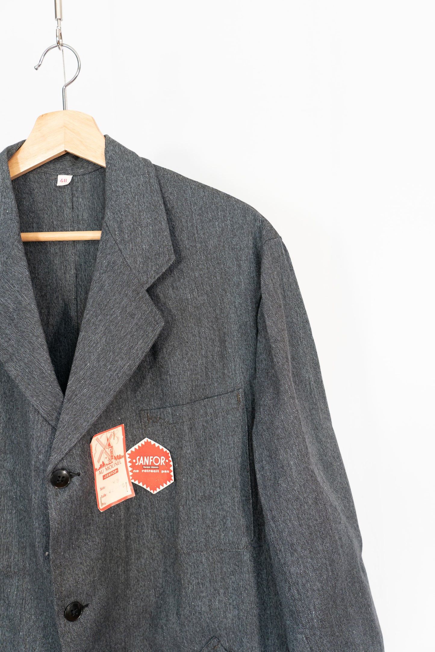 50 Schwarzer Chambray-Ateliermantel „AU MOLINEL” DEAD STOCK