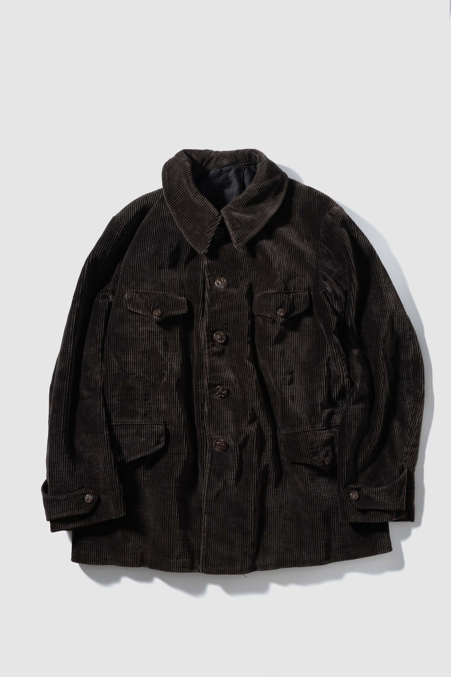 Veste de chasse en velours côtelé des années 30 Doublure en moleskine et métis noir clair DEADSTOCK