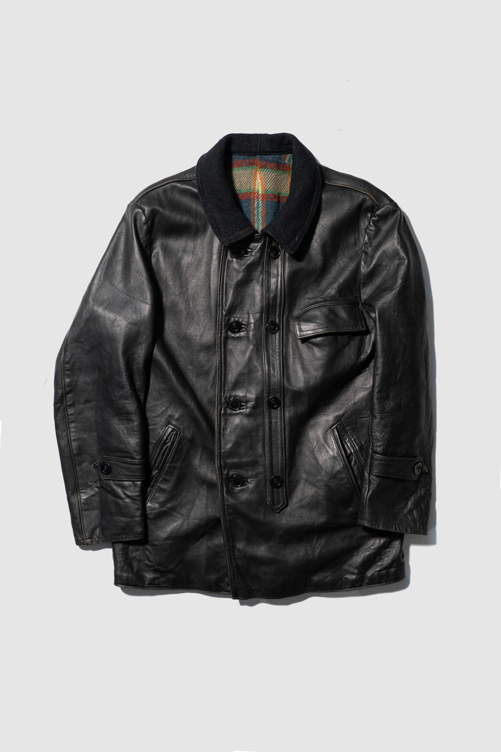 Veste en cuir vintage française Corbusier des années 70-80 « EDF » avec jugulaire