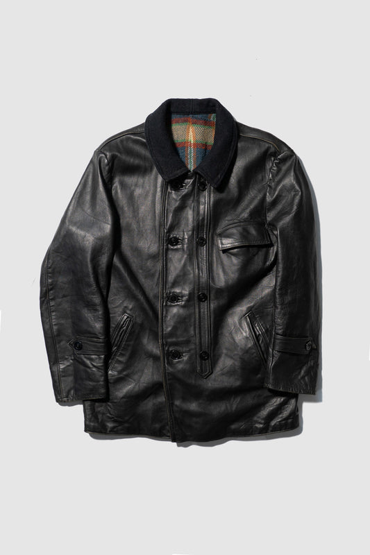 70er-80er Jahre französische Vintage-Corbusier-Lederjacke „EDF” mit Kinnriemen
