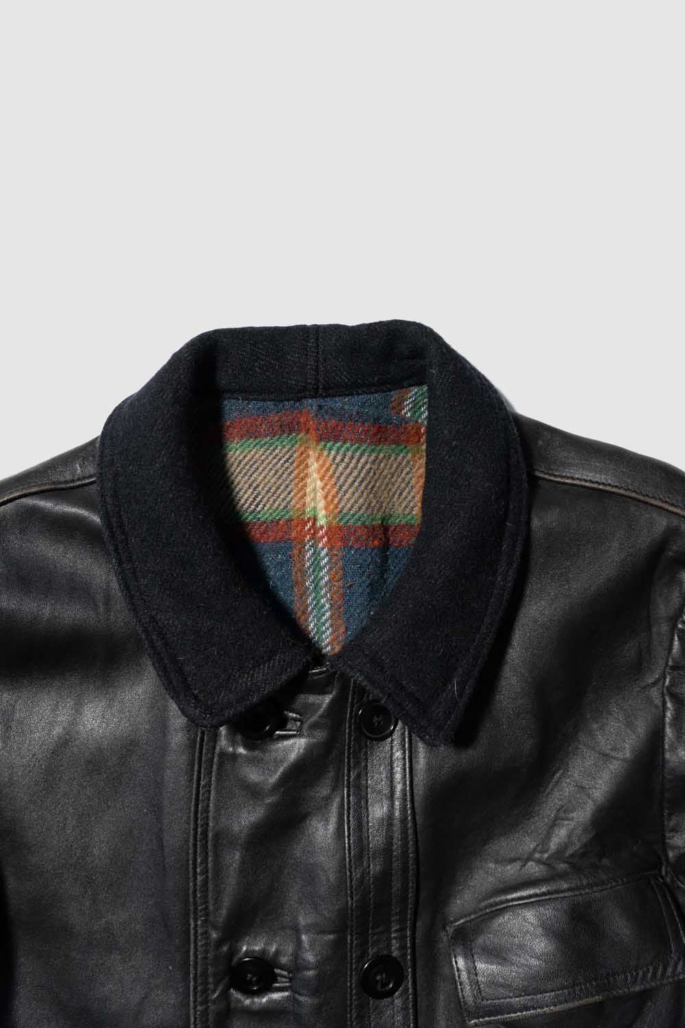 Veste en cuir vintage française Corbusier des années 70-80 « EDF » avec jugulaire