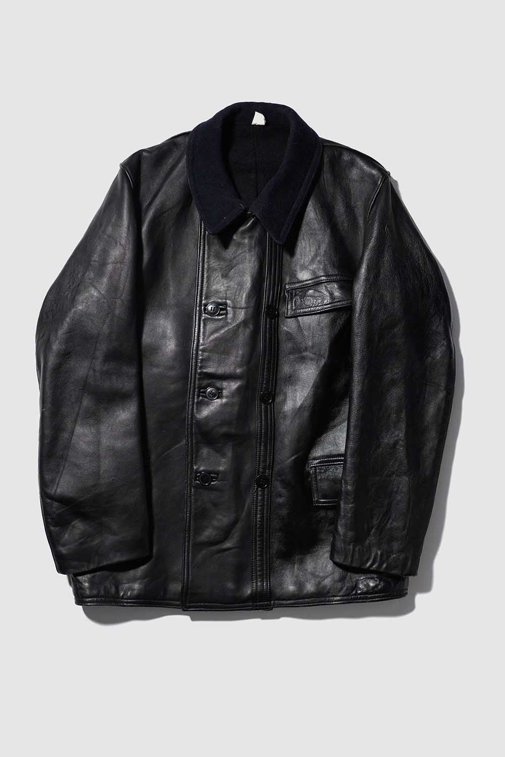 Veste en cuir vintage française Corbusier des années 40-50 « CNET » avec jugulaire