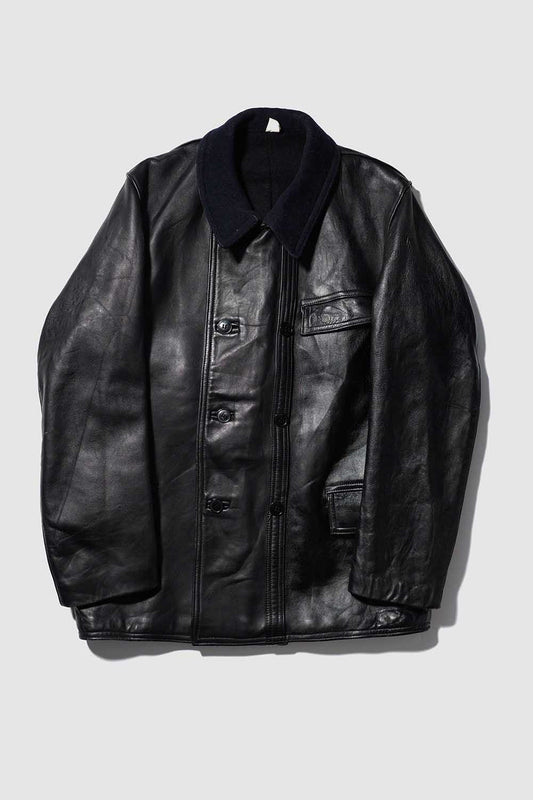 Französische Vintage-Lederjacke „CNET” von Corbusier aus den 40er- bis 50er-Jahren mit Kinnriemen