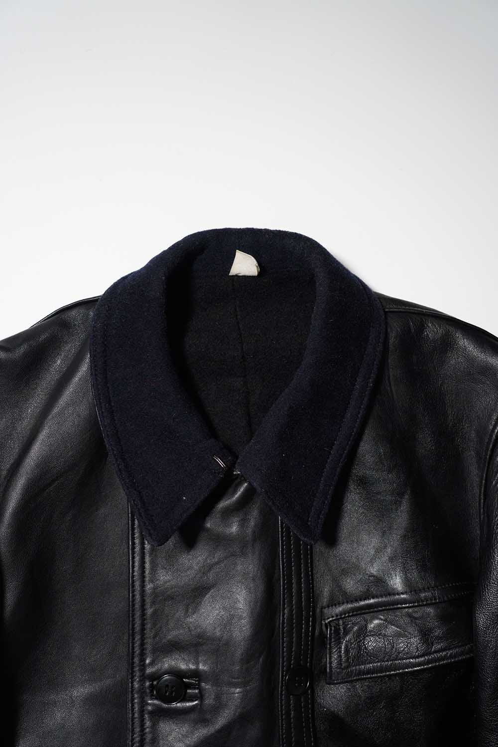 Veste en cuir vintage française Corbusier des années 40-50 « CNET » avec jugulaire