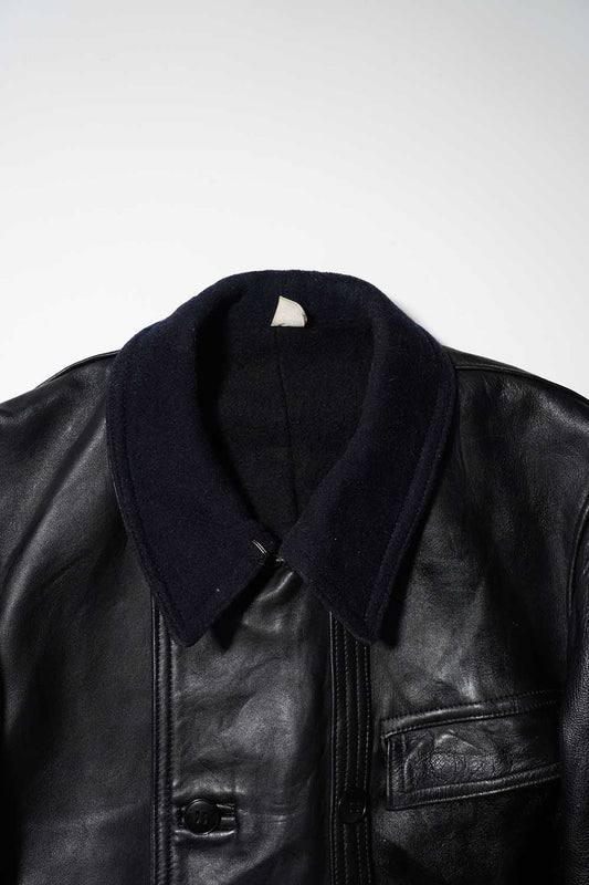 Französische Vintage-Lederjacke „CNET” von Corbusier aus den 40er- bis 50er-Jahren mit Kinnriemen