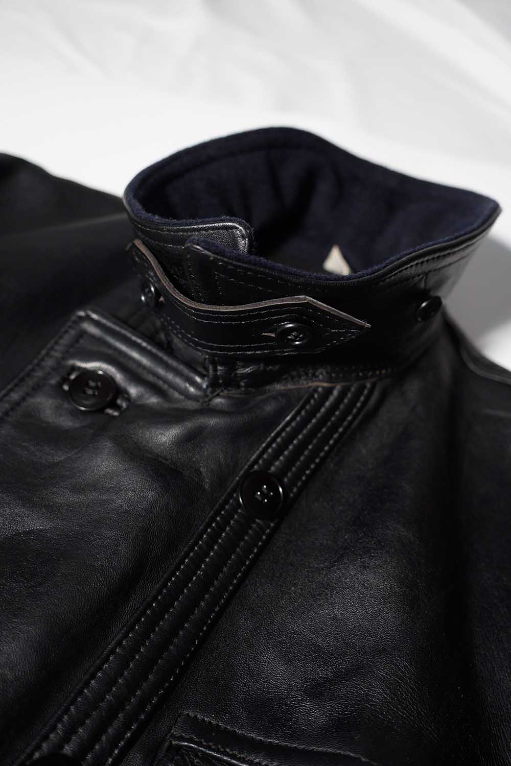 Veste en cuir vintage française Corbusier des années 40-50 « CNET » avec jugulaire