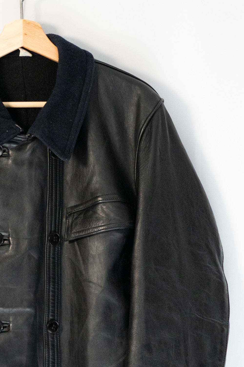 Veste en cuir vintage française Corbusier des années 40-50 « CNET » avec jugulaire