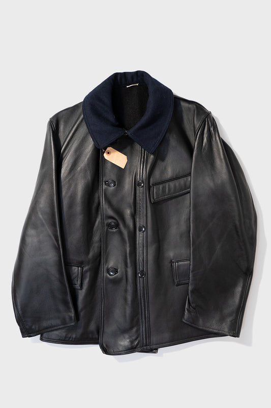 40er Jahre französische Vintage Corbusier Lederjacke „MTVC” mit Kinnriemen