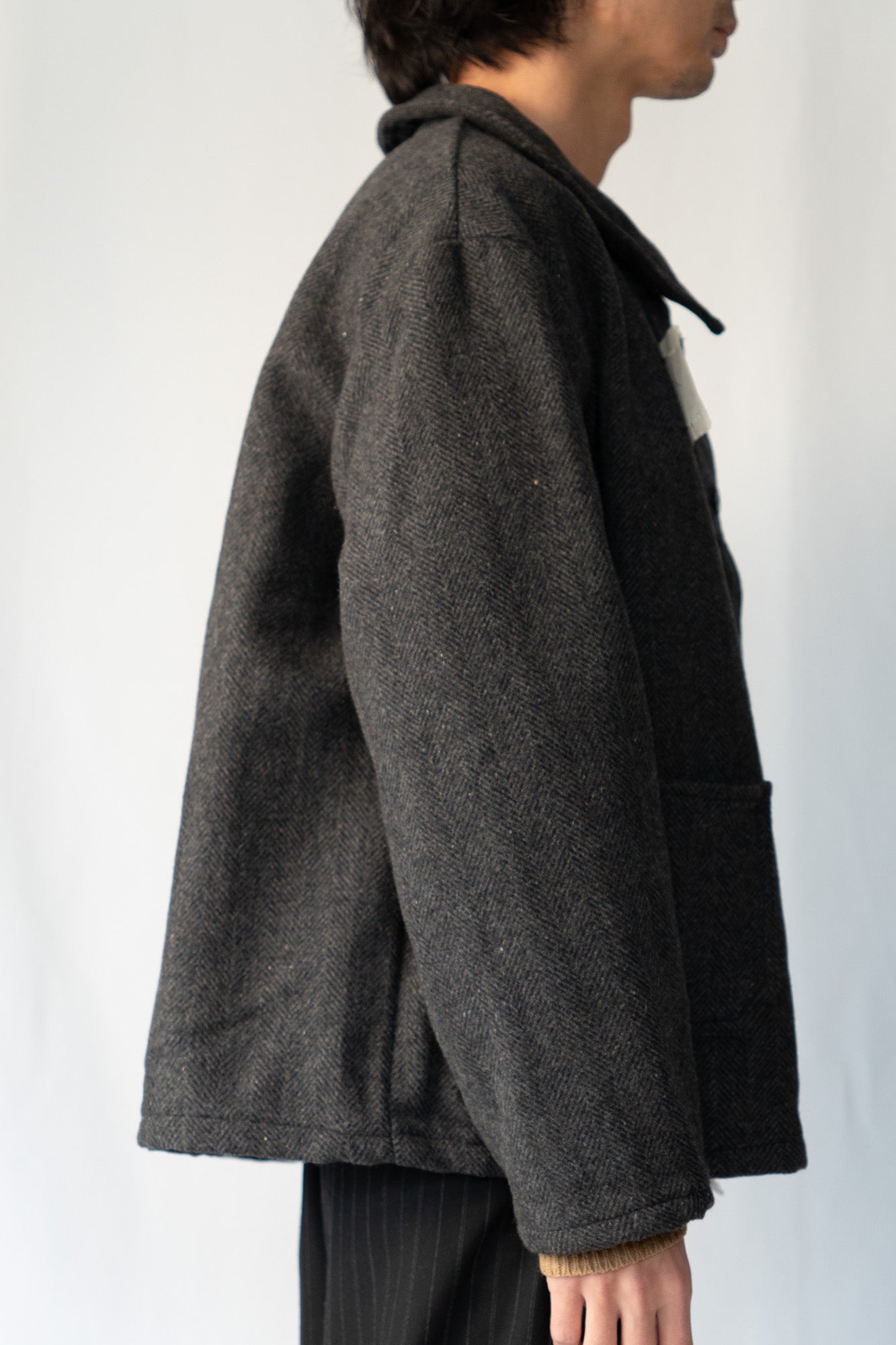 Veste de travail française en laine à chevrons des années 50