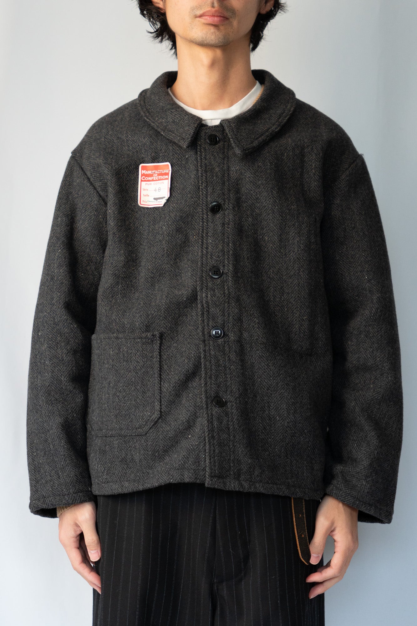 Veste de travail française en laine à chevrons des années 50