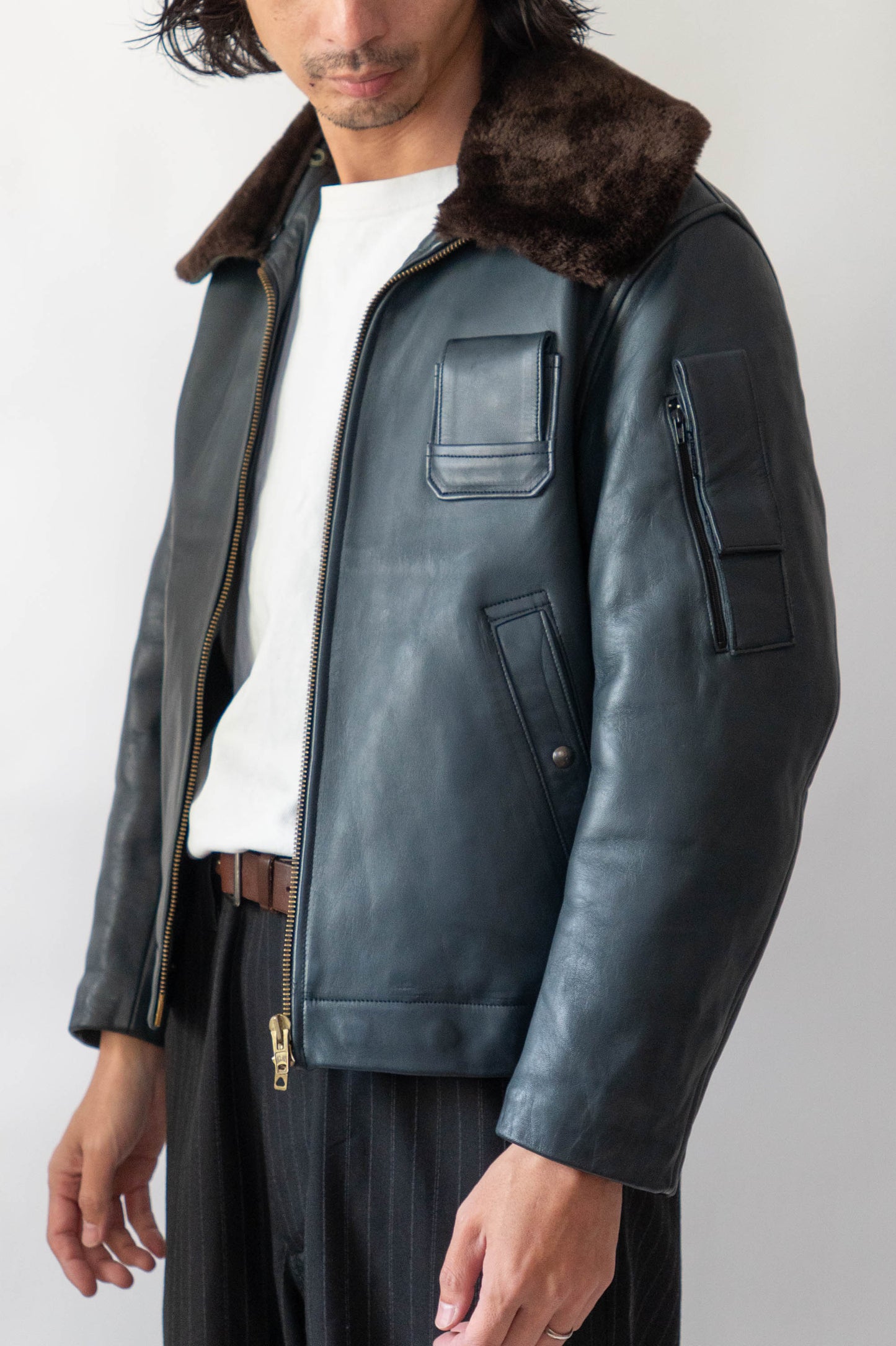 70s French Air Force Pilot Leather Jacket Original dead stock②