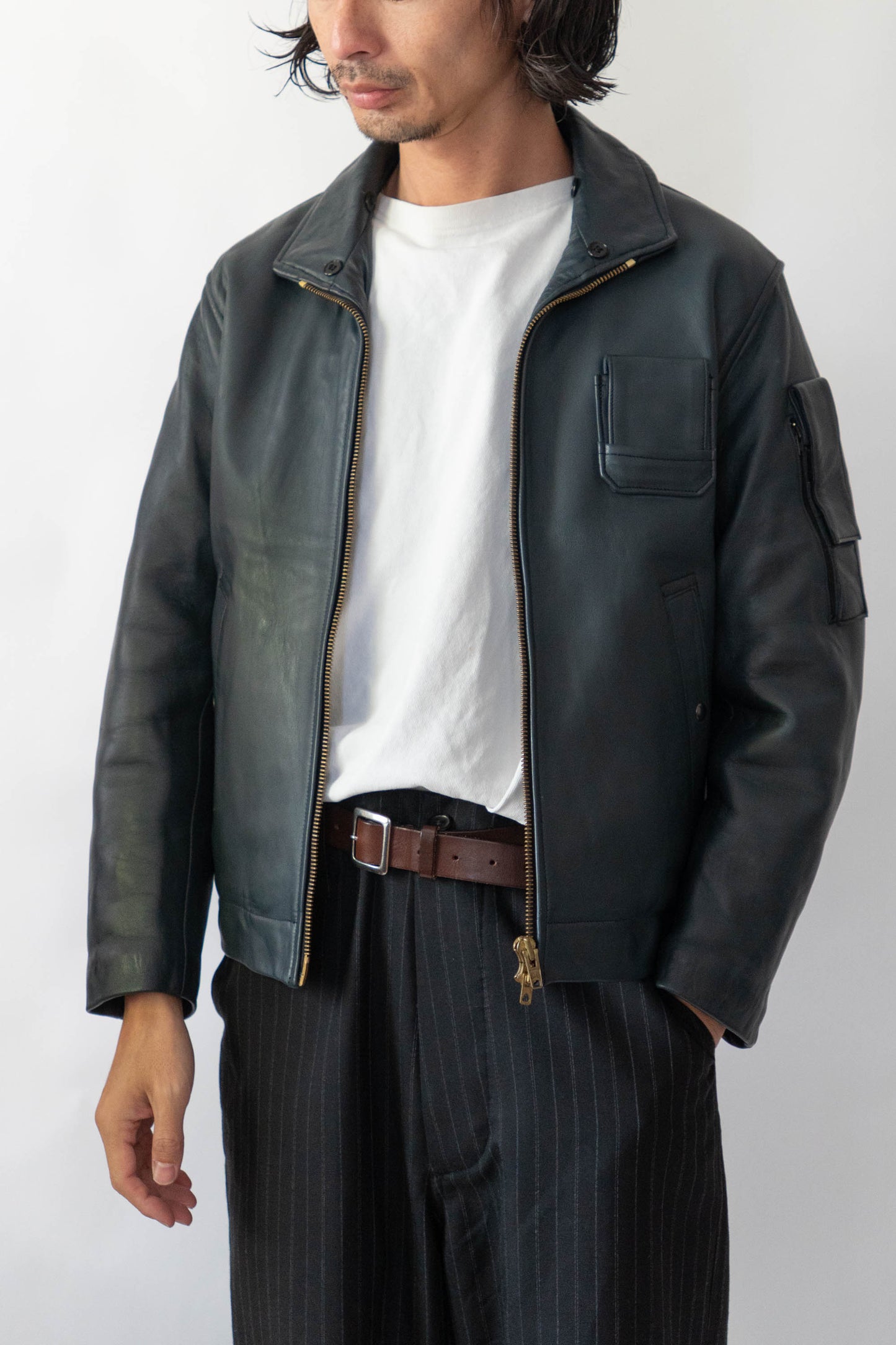 70s French Air Force Pilot Leather Jacket Original dead stock②