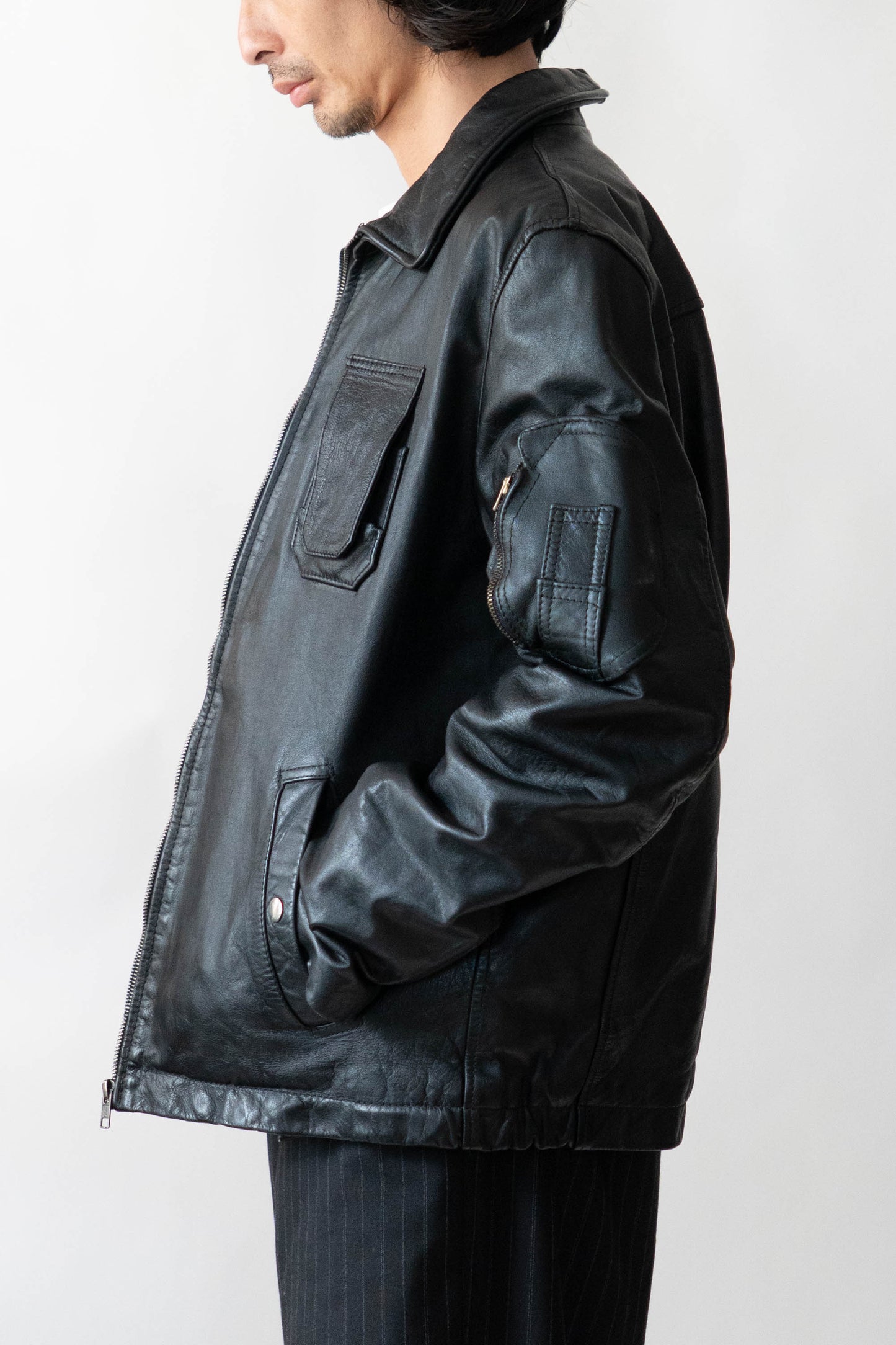 70s French Air Force Pilot Leather Jacket civilian②