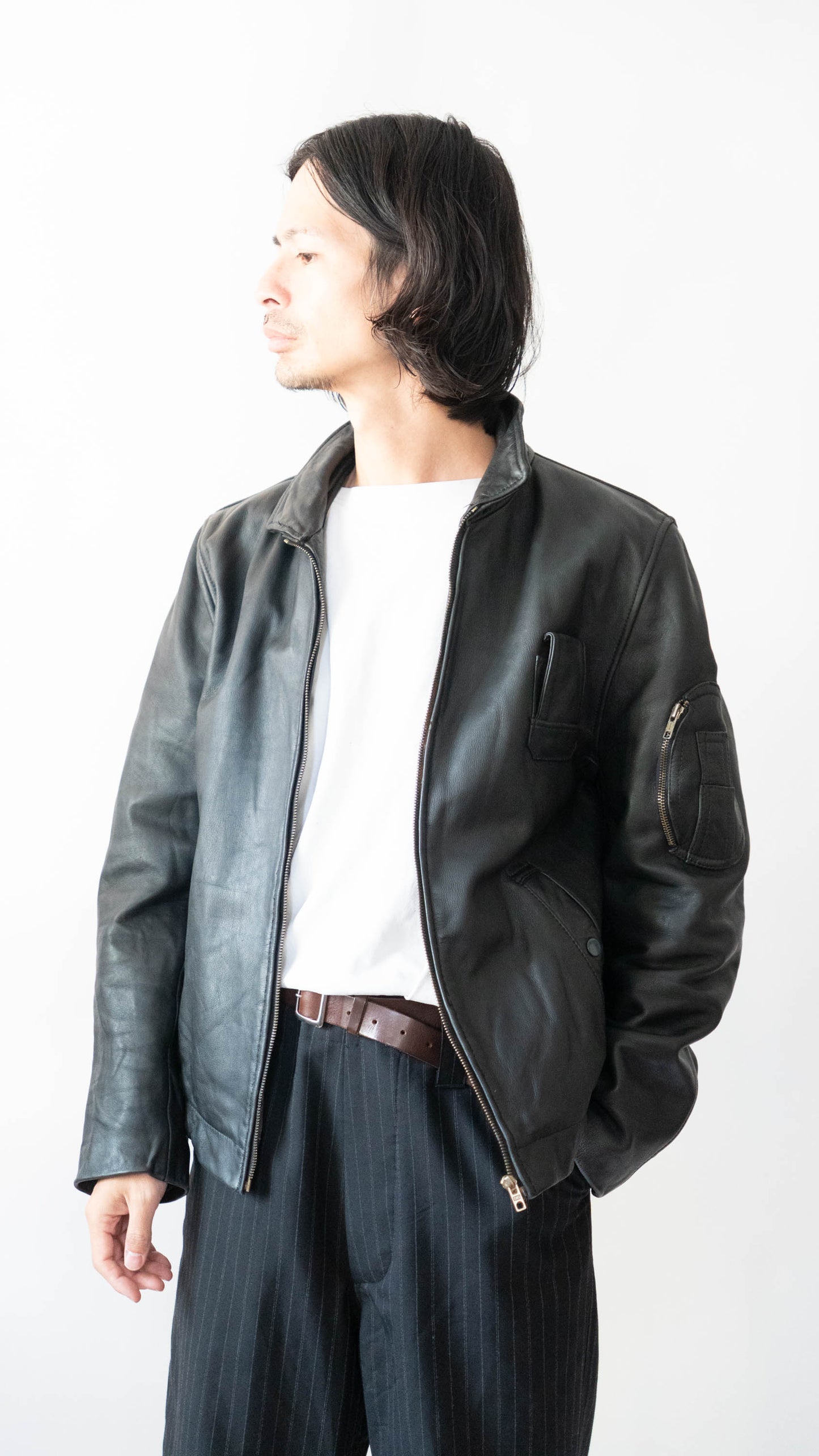 70s French Air Force Pilot Leather Jacket civilian①