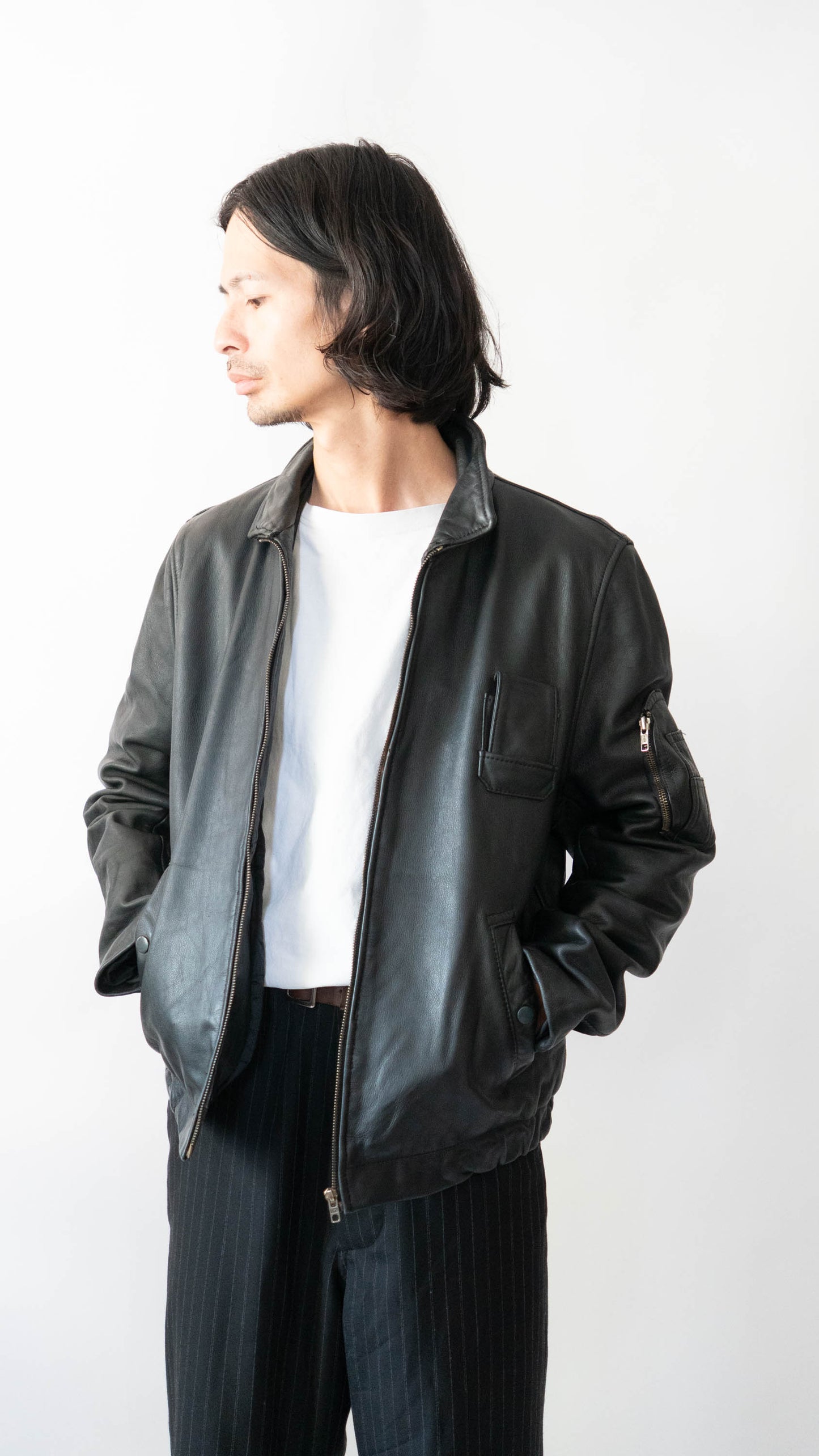 70s French Air Force Pilot Leather Jacket civilian①