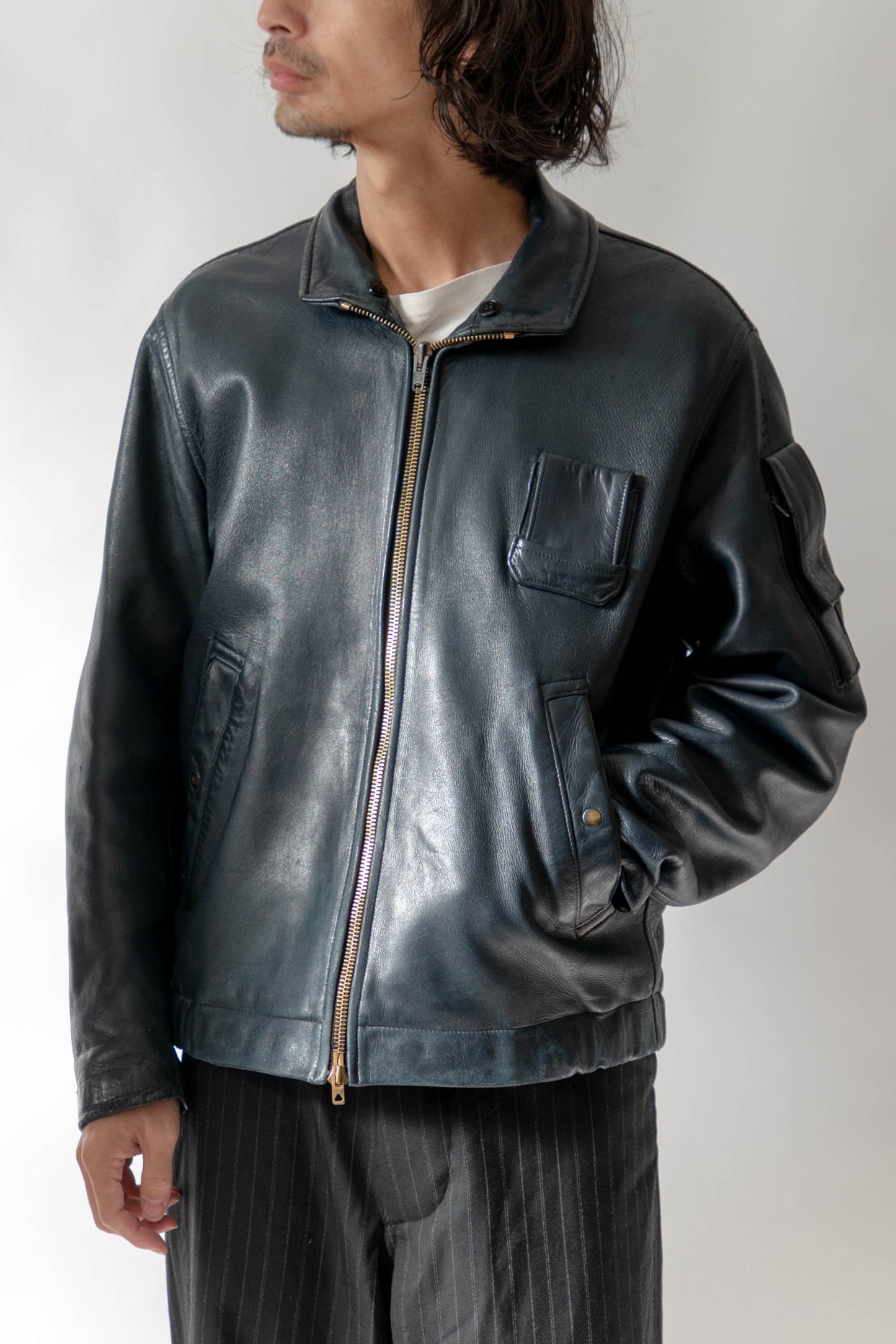 70s French Air Force Pilot Leather Jacket Original①