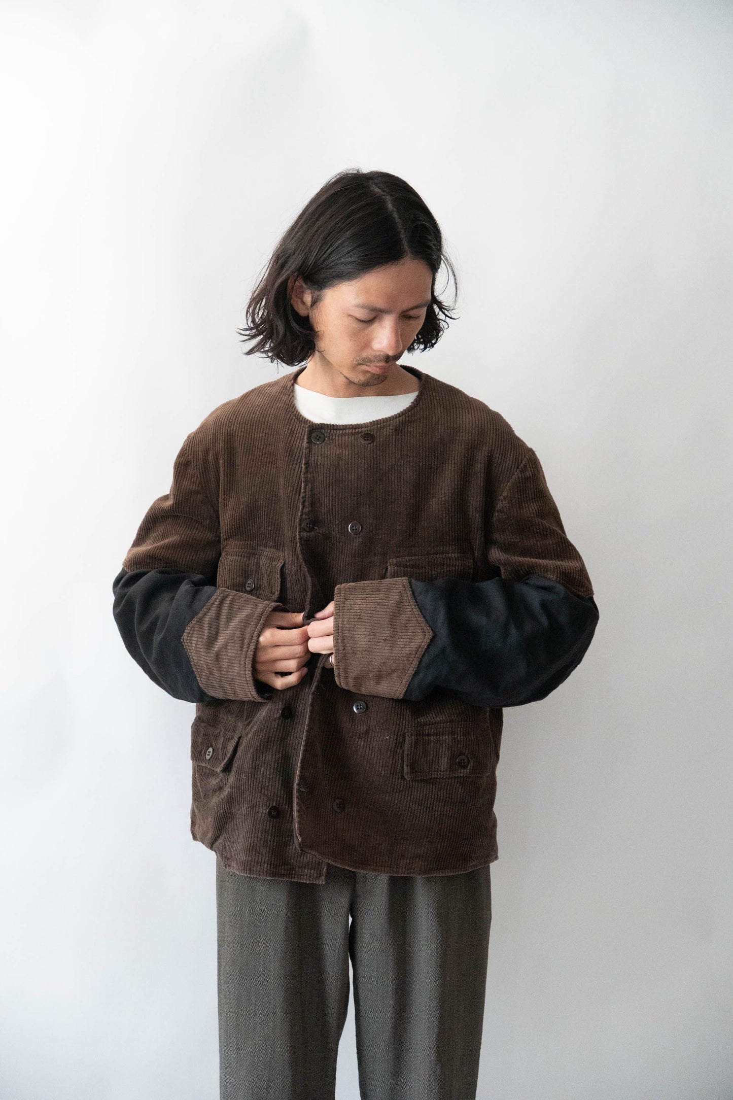 40s belgium brown corduroy double breasted work jacket deadstock