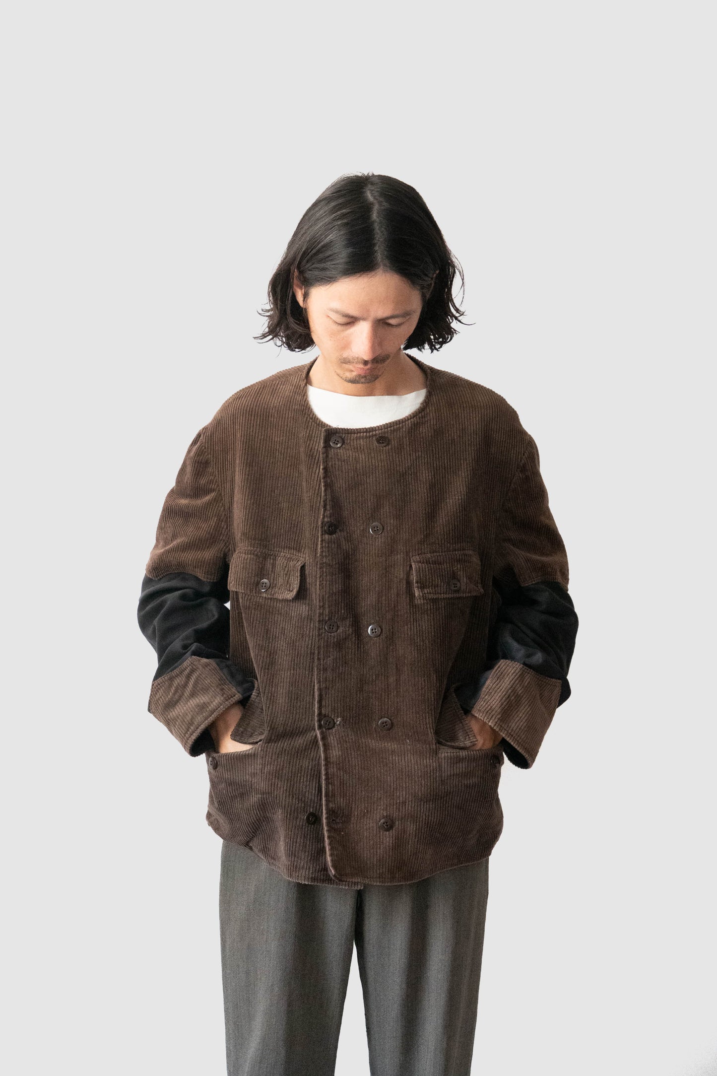 40s belgium brown corduroy double breasted work jacket deadstock