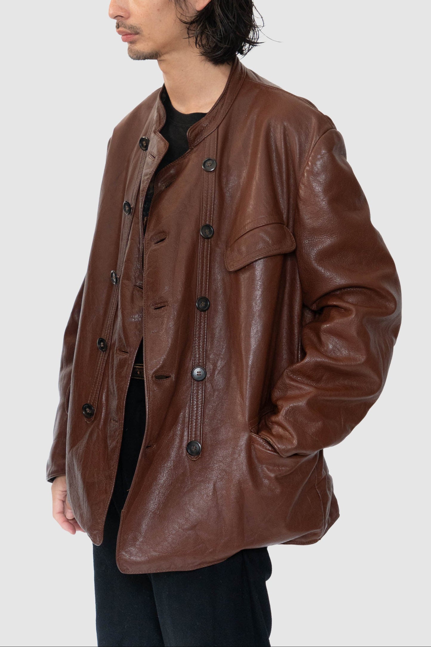 50s Sweden Work Goatskin Double Breasted Leather Jacket